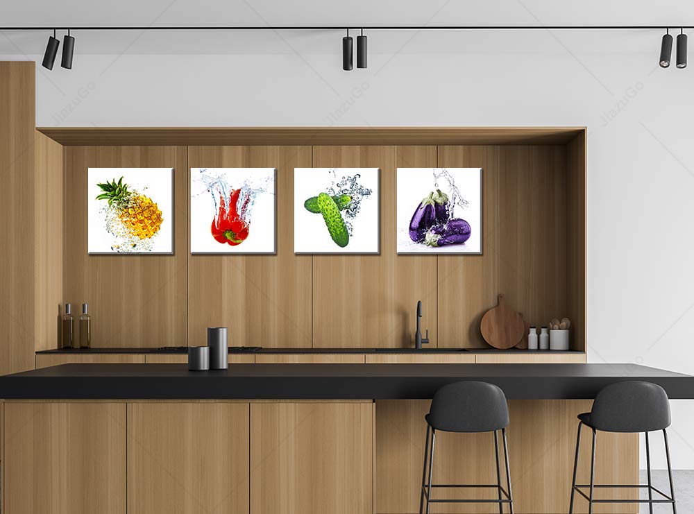 Jiazugo Colorful Fresh Vegetables Canvas Wall Art Prints - Modern Kitchen Decor With Cucumber, Eggplant, Pineapple & Pimento - 1