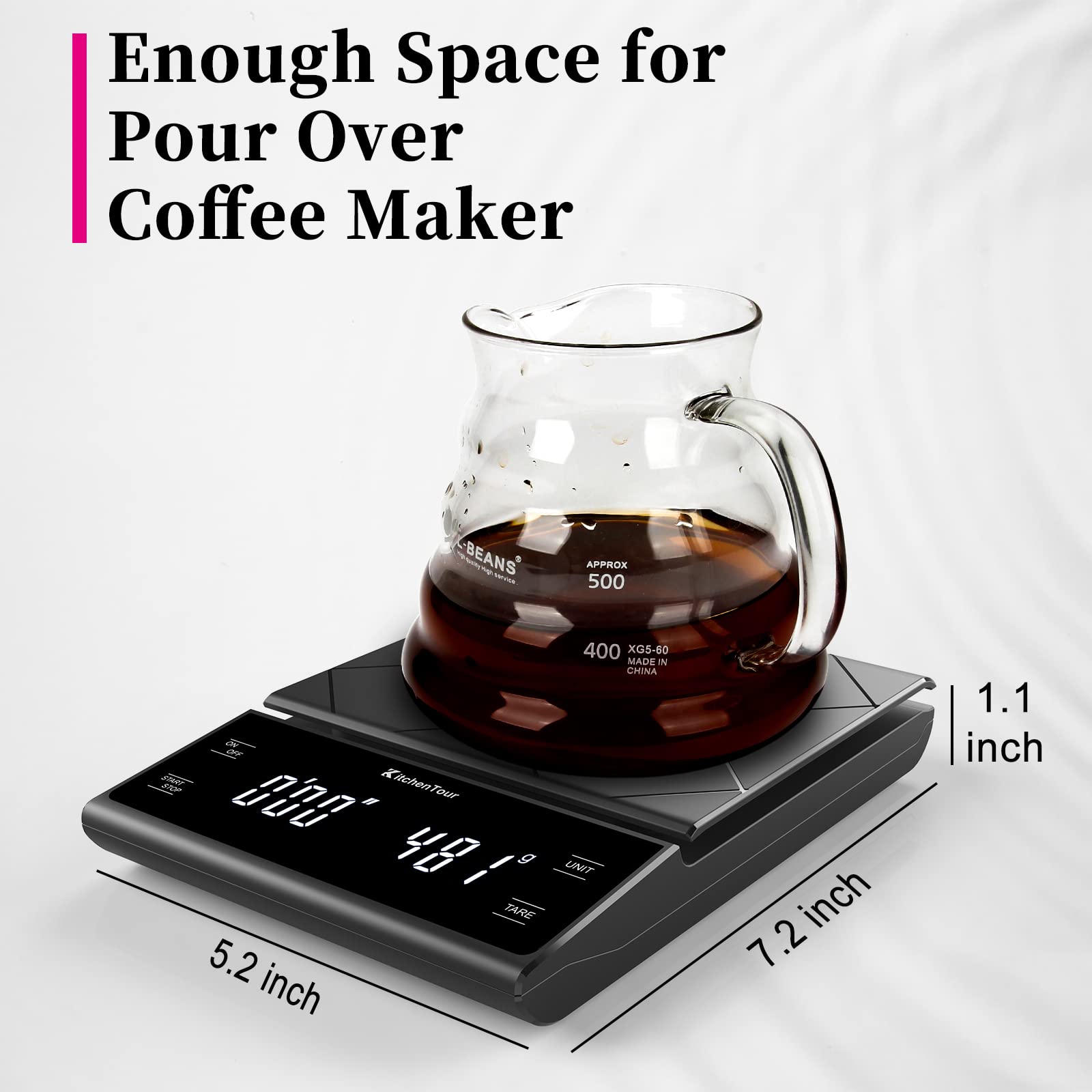 Kitchentour Coffee Scale With Timer - Digital Multifunction Weighing Scale With 3Kg/0.1G High Precision - Pour Over Drip - Espre