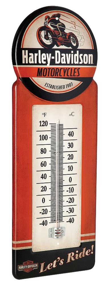 Harley-Davidson Tin Thermometer, Vintage H-D Motorcycle Metal Design Hdl-10098