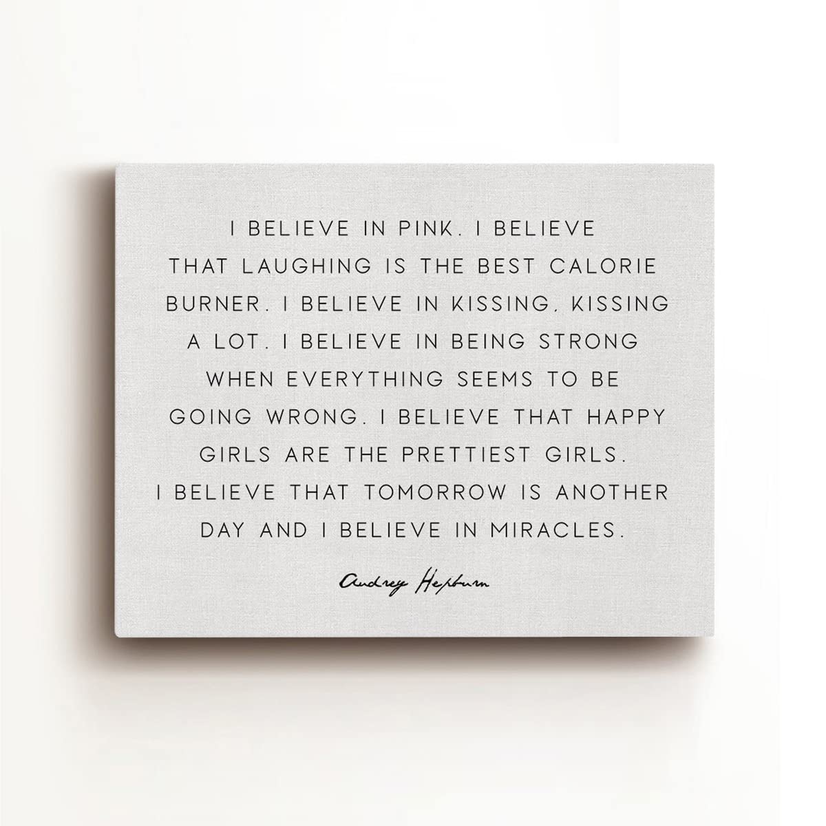 Inspirational Canvas Wall Art I Believe In Pink Audrey Hepburn Quote Canvas Print Framed Painting Artwork Home Office Wall Decor