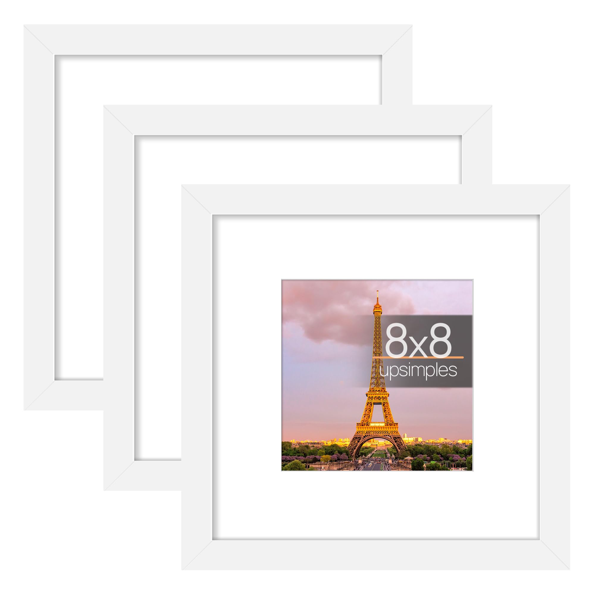 upsimples 8x8 Picture Frame Made of High Definition Glass, Display Pictures 5x5 with Mat or 8x8 Without Mat, Gallery Wall Frame 