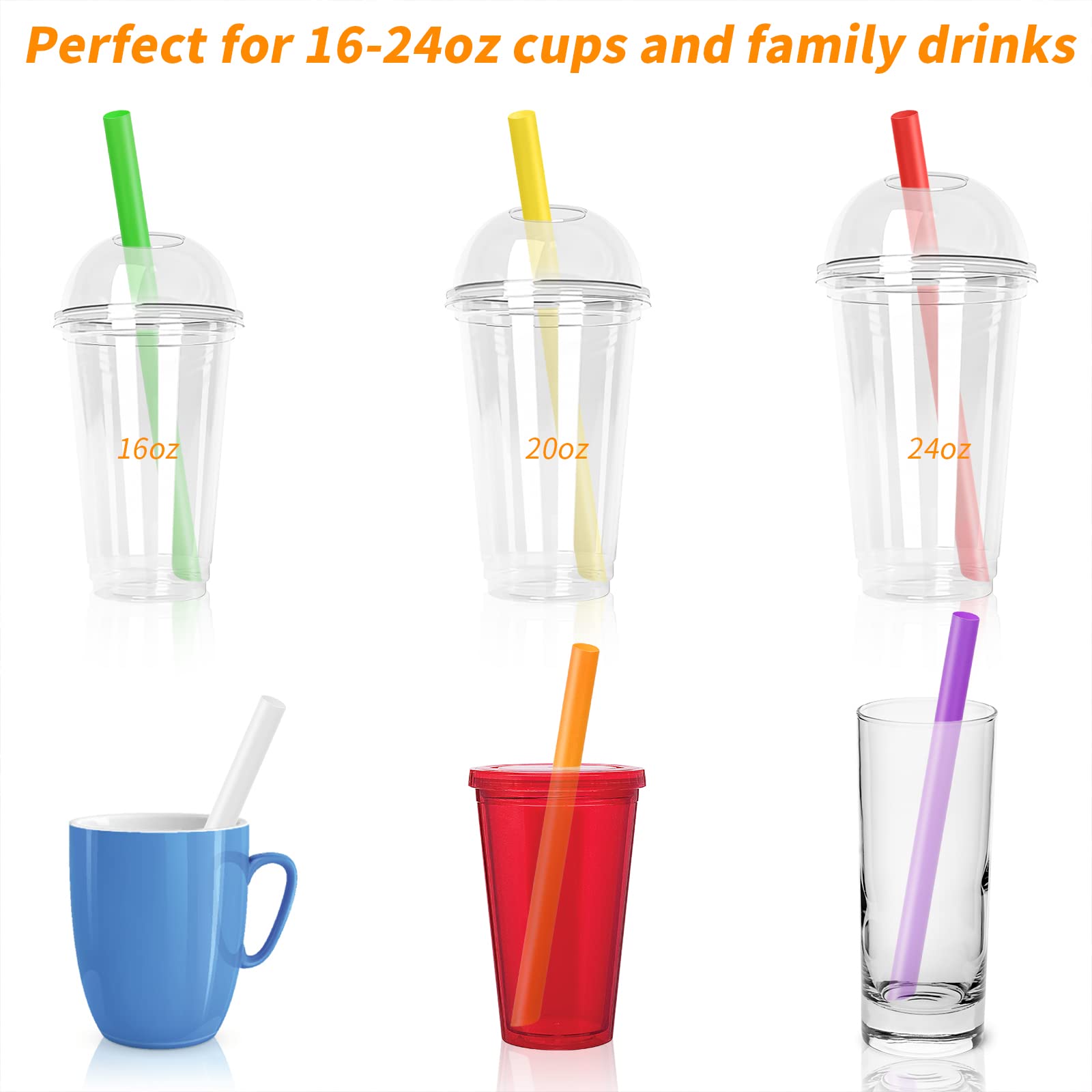 Renyih 300 Pcs Multi Colors Jumbo Smoothie Straws Boba Straws,Plastic Milkshake Straws Disposable Wide-Mouthed Large Individuall