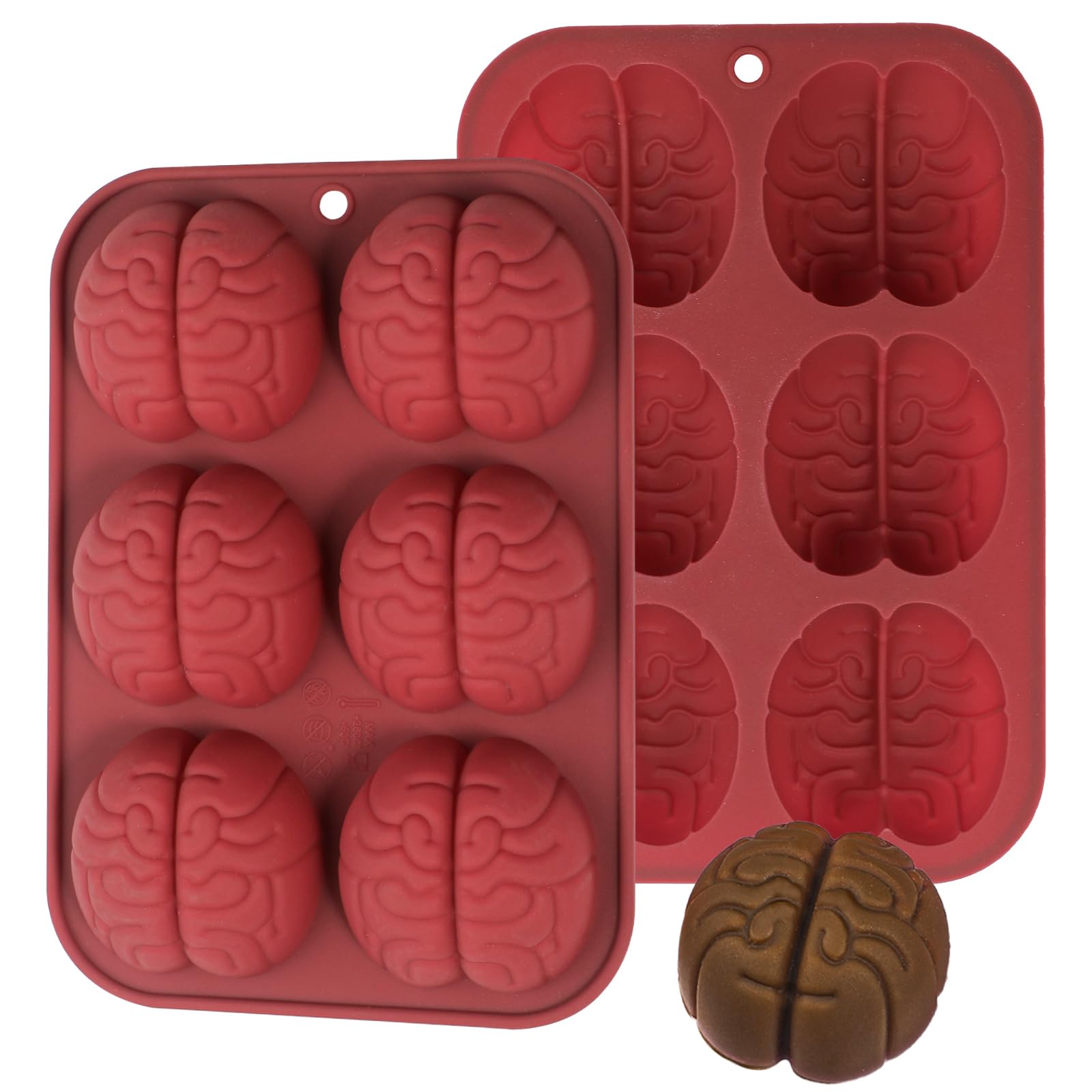 Kamehame Brain Chocolate Molds, 2 Pcs Halloween Silicone Brain Cake Candy Cupcake Mold