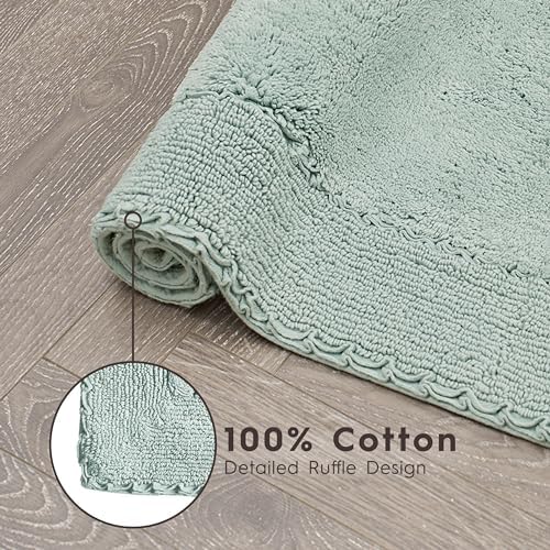 Laura Ashley Ruffle Cotton 20'' X 34'' Bath Rug, Aqua