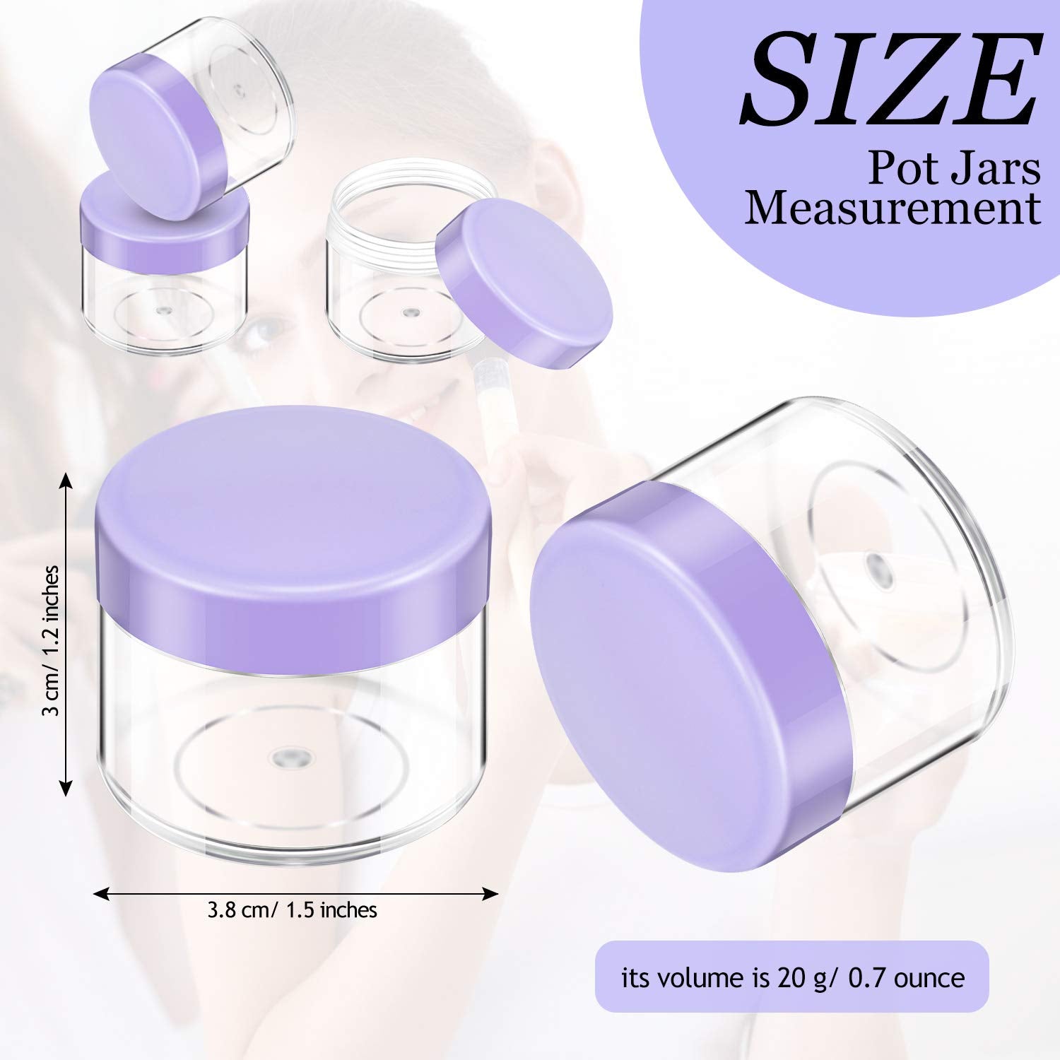 20 Pieces Round Pot Jars Plastic Cosmetic Containers Set With Lid For Liquid Creams Sample, 20 Ml/ 0.7 Oz (Purple Lid)