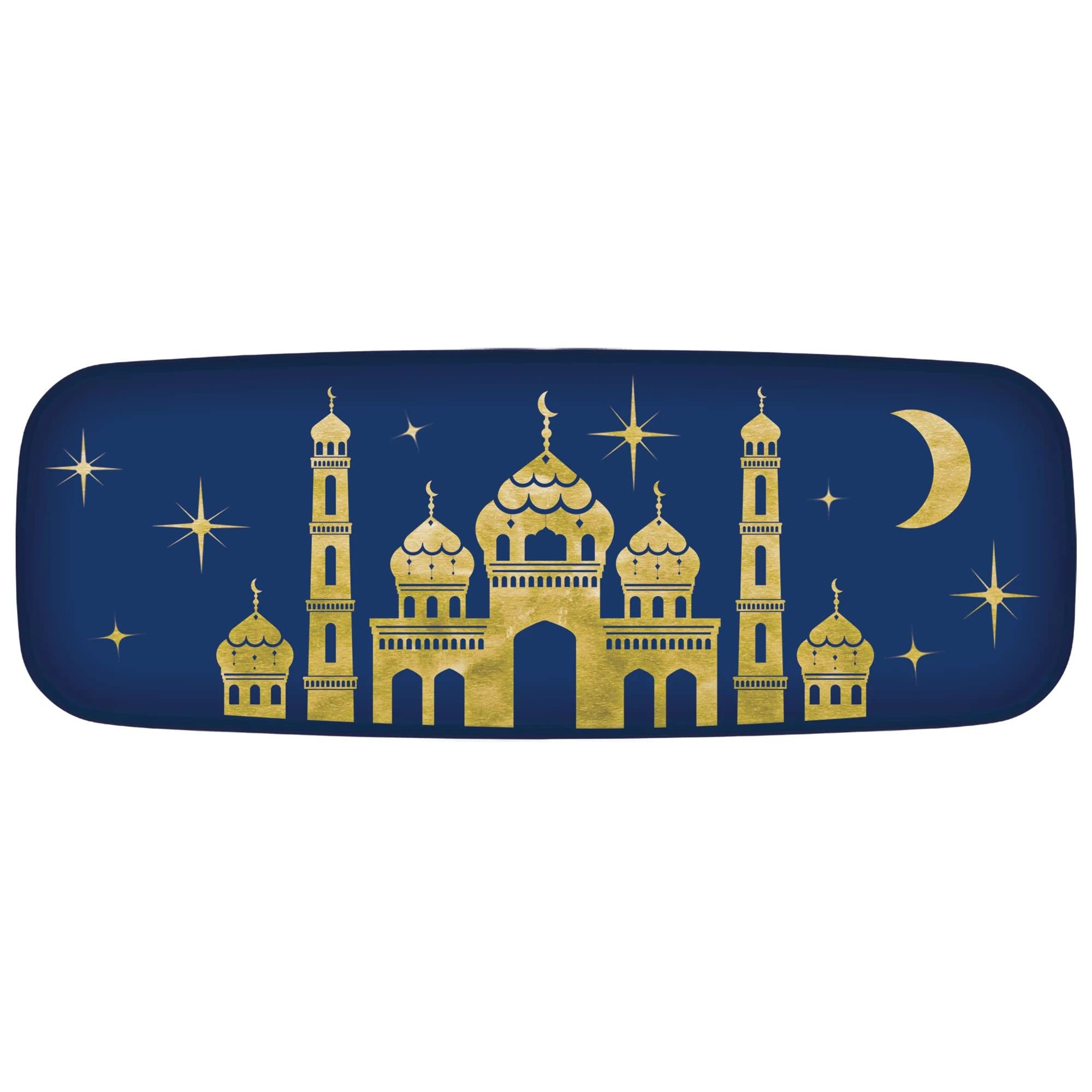 Amscan Stunning Eid Long Platter - 6.5'' X 17.5'' - Blue & Gold Hot-Stamped Plastic Serving Tray - Ideal For Snacks, Appetizers,