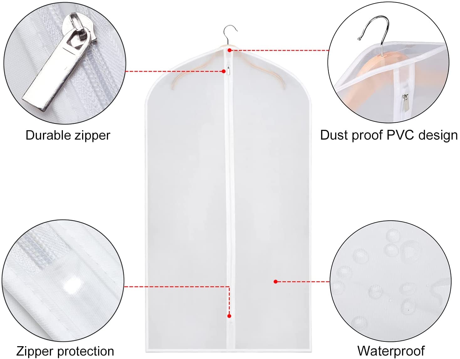 Zilink Clear Garment Bags Suit Bag For Storage 43-Inch With Sturdy Zipper Suit Cover For Suit, Coat, Dress Clothes Cover Storage