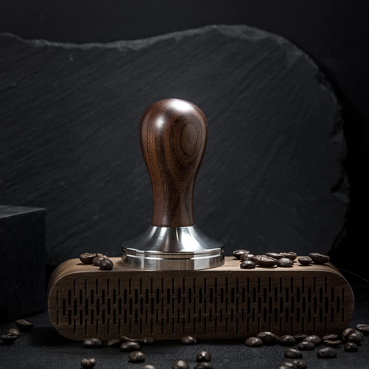 Useamie Coffee Tamper Espresso Press With Tamper Mat 304 Stainless Steel Flat Base Wooden Handle For Coffee Grounds Barista Espr