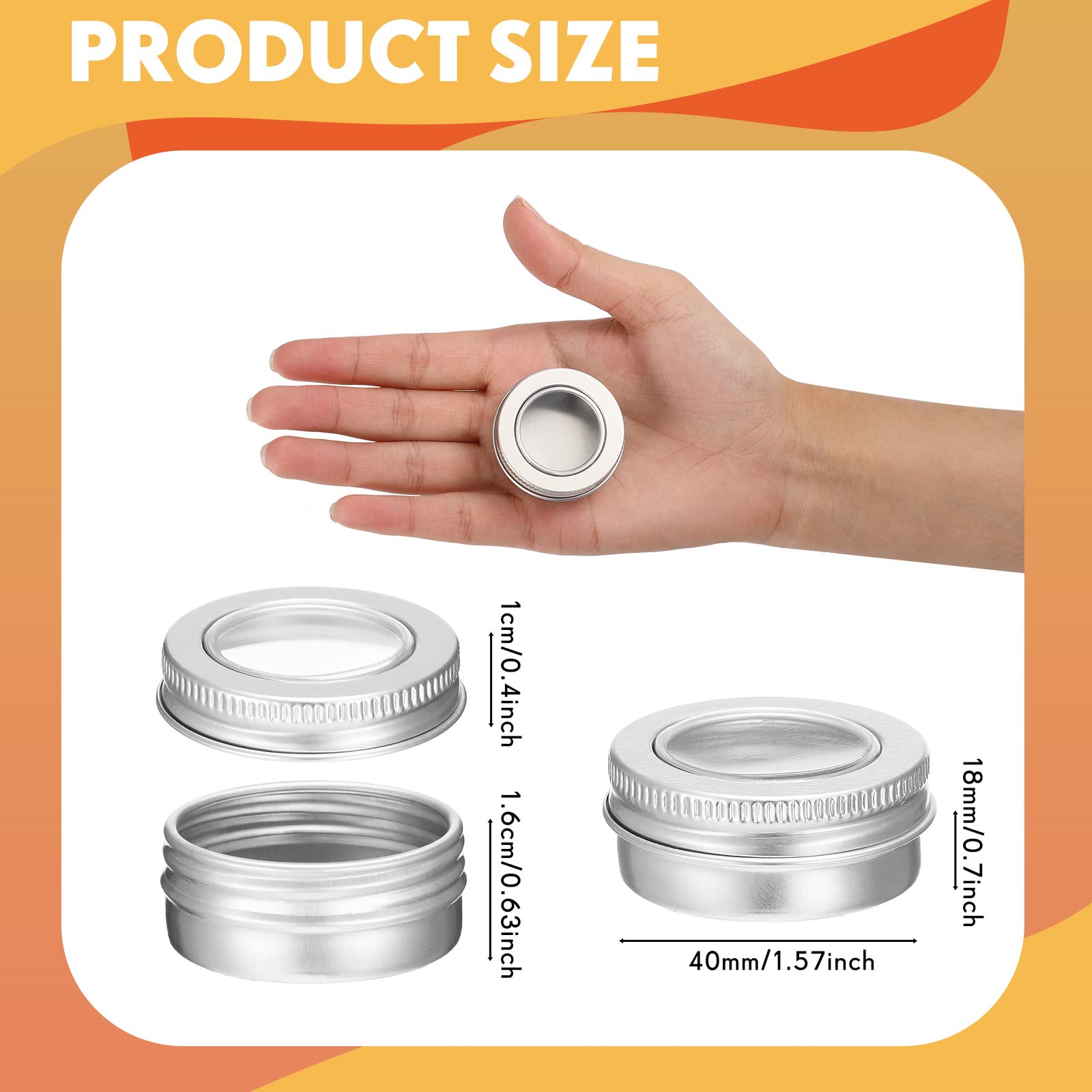 100 Pcs 0.5 Ounce Aluminum Tin Jar 15 Ml Refillable Containers Clear Top Screw Lid Round Tin Container Bottle For Cosmetic, Crea
