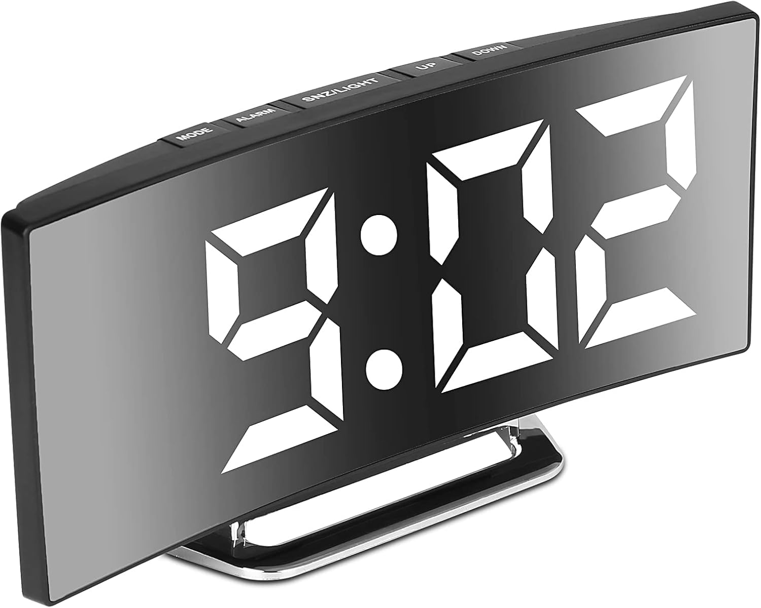 Reacher Curved Mirror Digital Alarm Clock, 7 Inch Led Mirror Screen Alarm Clock On Bed, Snooze Mode, 2 Brightnesses, Alarm Clock