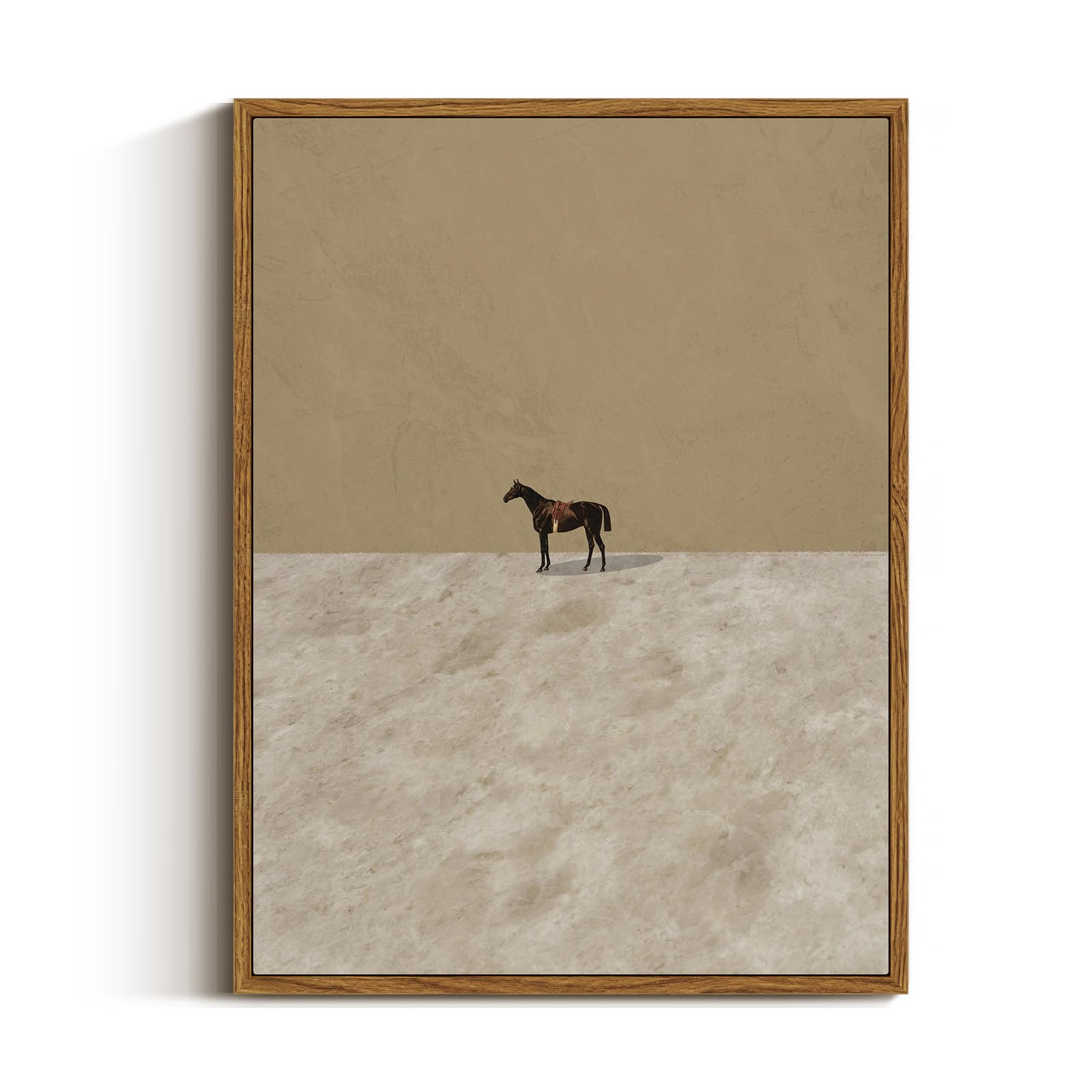 Viyyiea Vintage Framed Horse Wall Art Decor, Living Room Bedroom Lonely Horse Pictures Retro Wall Decor, Framed Canvas Prints Ar