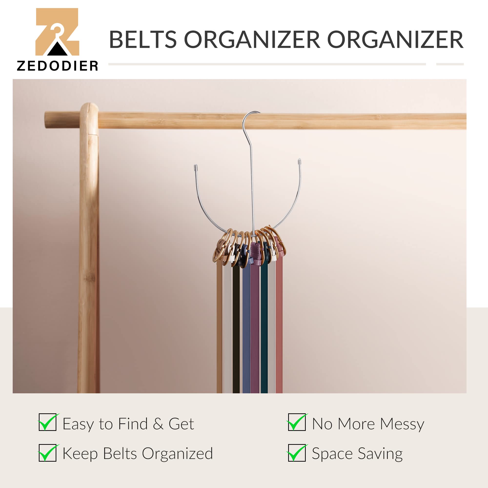 Zedodier Belt Hangers, Belt Rack Silver Closet Accessories Organizers, Closet Organizer Hook Rack For Belt, Ties, Scarves, Camis