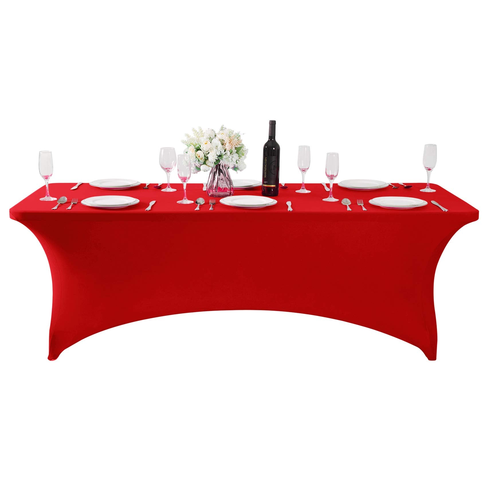 Hezuzo Spandex Table Cover For 8Ft Table Universal Fitted Stretch Tablecloth For Party, Banquet, Wedding And Events-Red