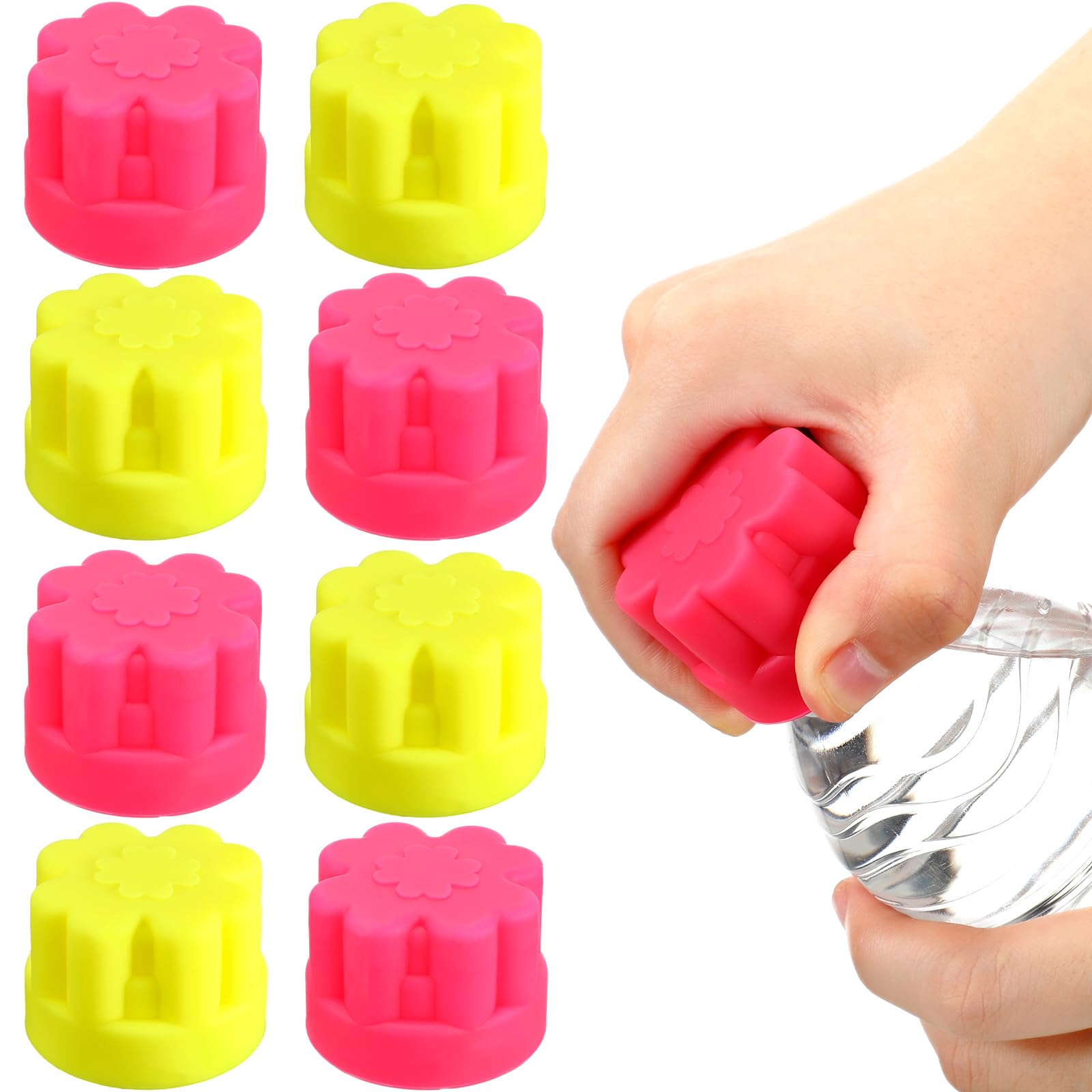 Irenare 8 Pcs Flower Water Bottle Opener Silicone Bottle Opener for Arthritic Hands Elderly Seniors Weak Hands Easy-Open Travel 