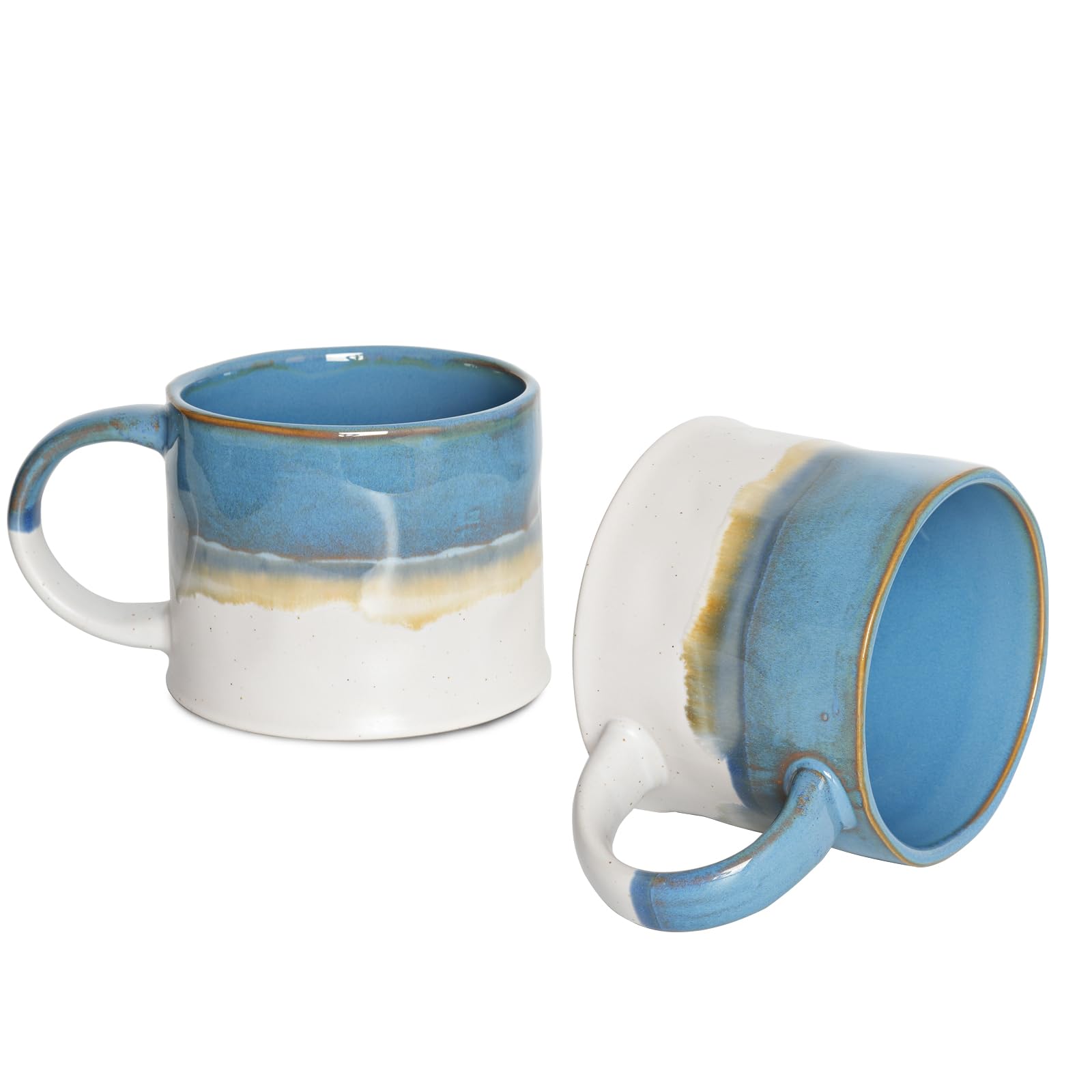 Bosmarlin Large Stoneware Coffee Mug Set of 2, Big Tea Cup for Office and Home, 15Oz, Dishwasher and Microwave Safe (Blue, 2)