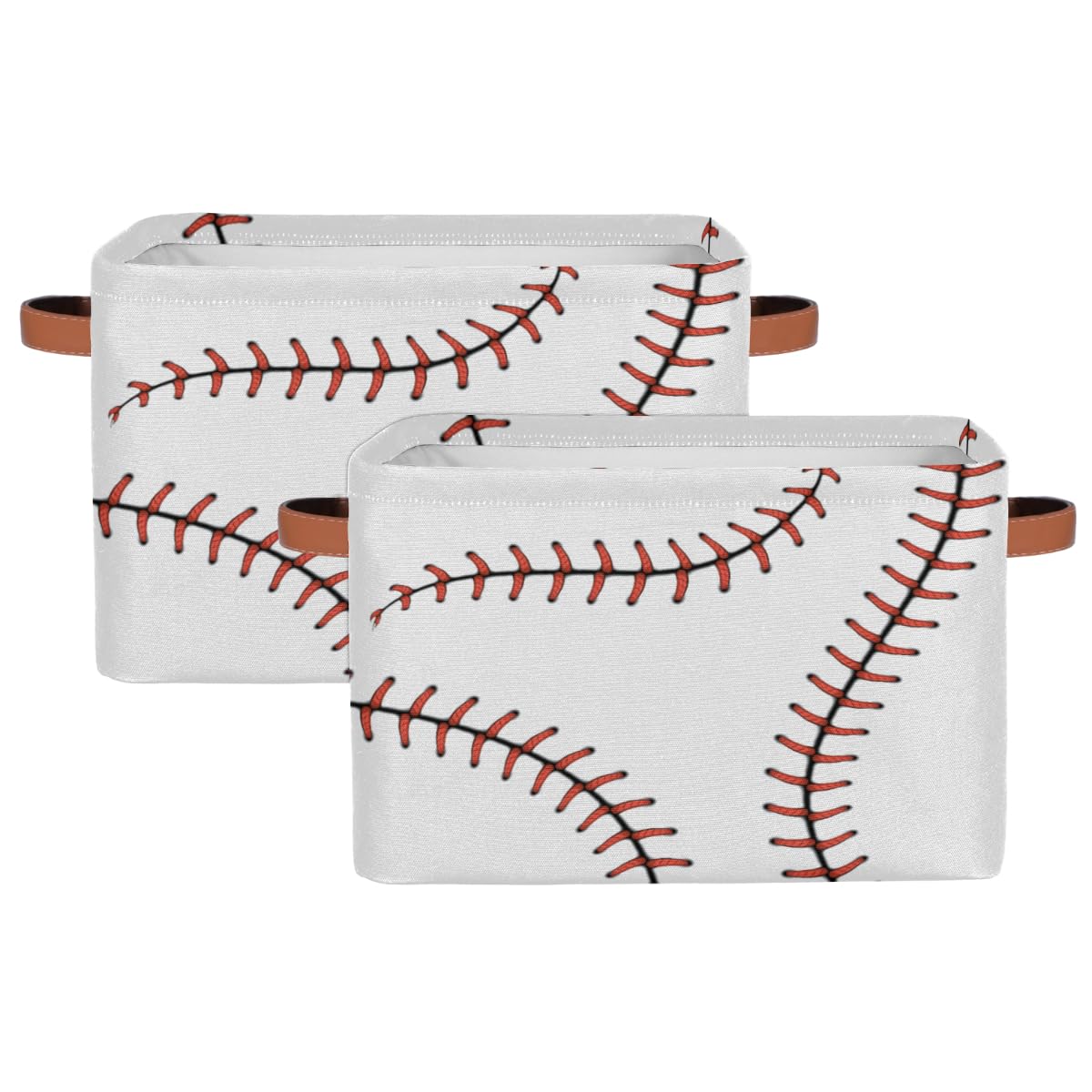 Baseball Storage Bin Basket, White Softball Large Toys Storage Cube Box With Handles, Collapsible Laundry Basket Rectangular Wat