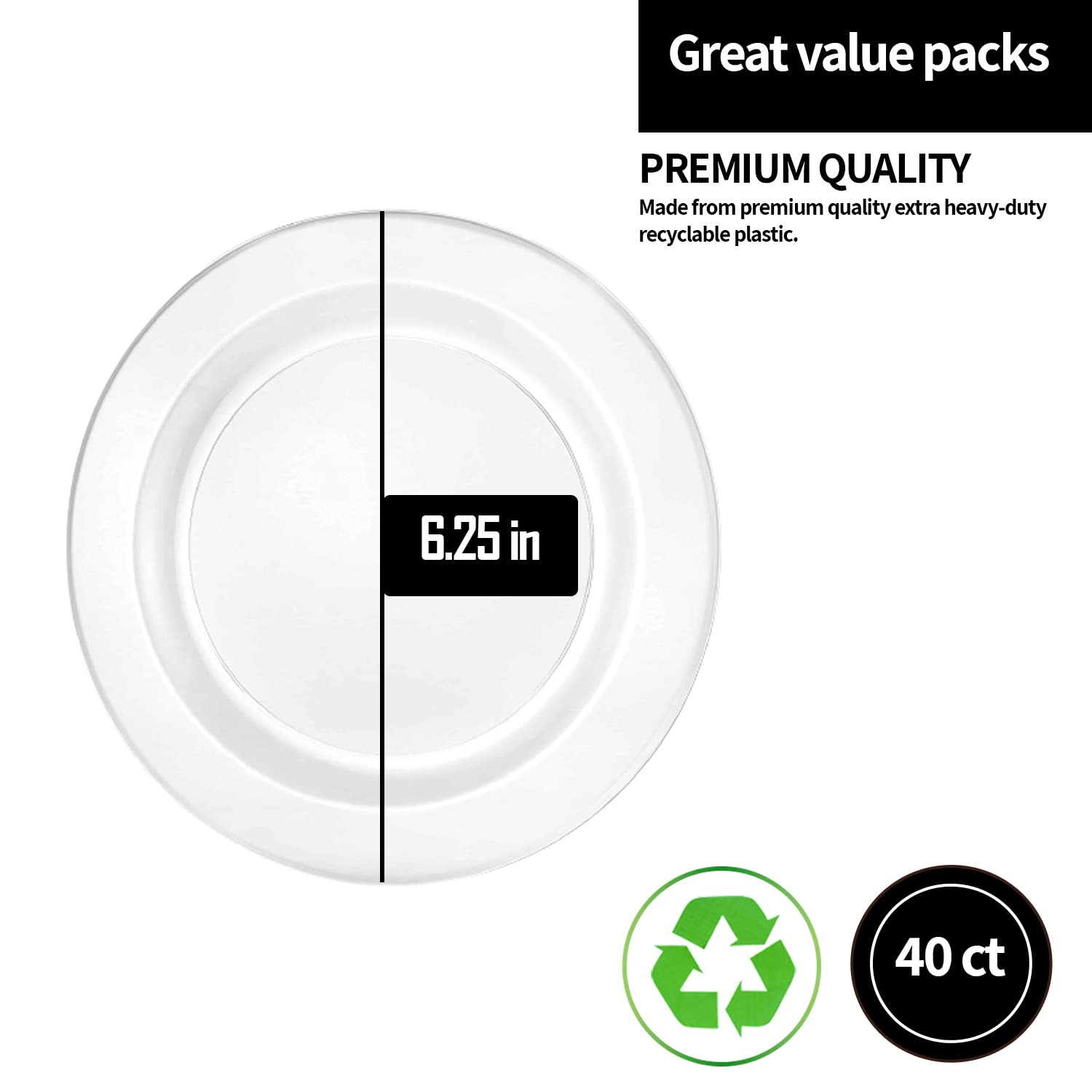 Premium Quality Heavyweight Plastic Plates China Like. Wedding And Party Dinnerware Plastic Plates 6.25 Inc Clear-Value Pack 40