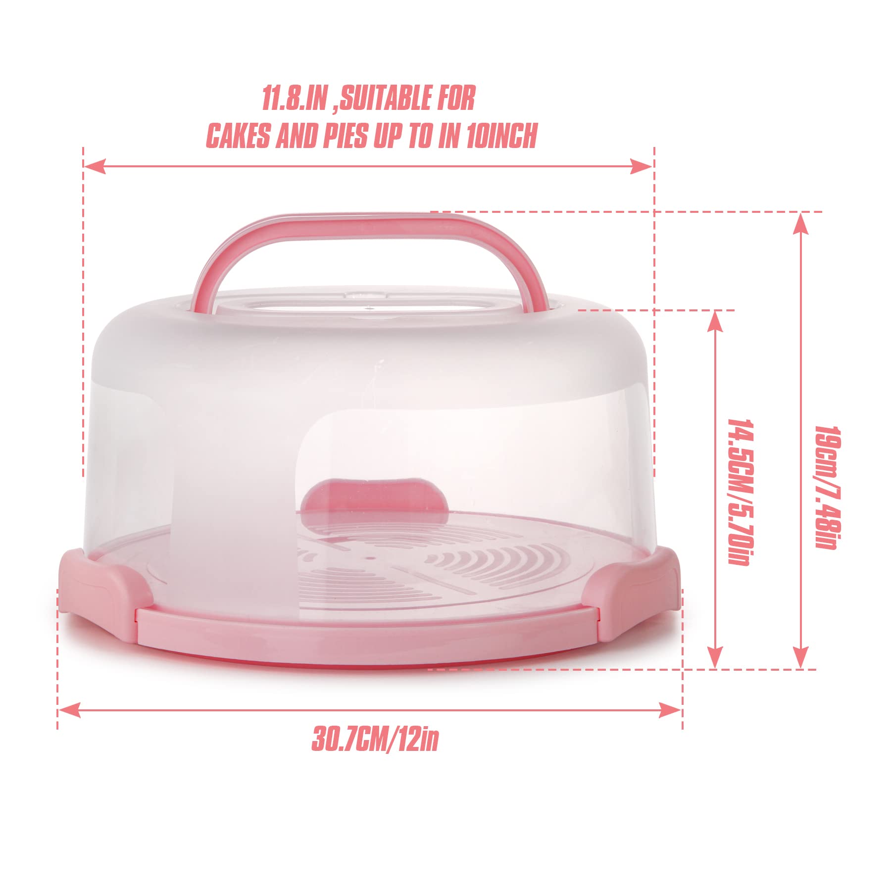Zoofen Plastic Cake Carrier With Handle 10In Cake Holder Cake Stand With Lid Pink Cake Container For 10In Cake Round Cake Carrie