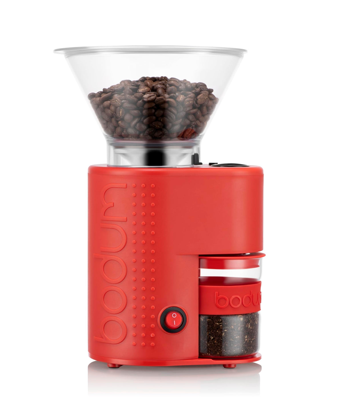 Bodum Bistro Electric Conical Burr Coffee Grinder, Preset Timer, 12 Grind Settings, Red