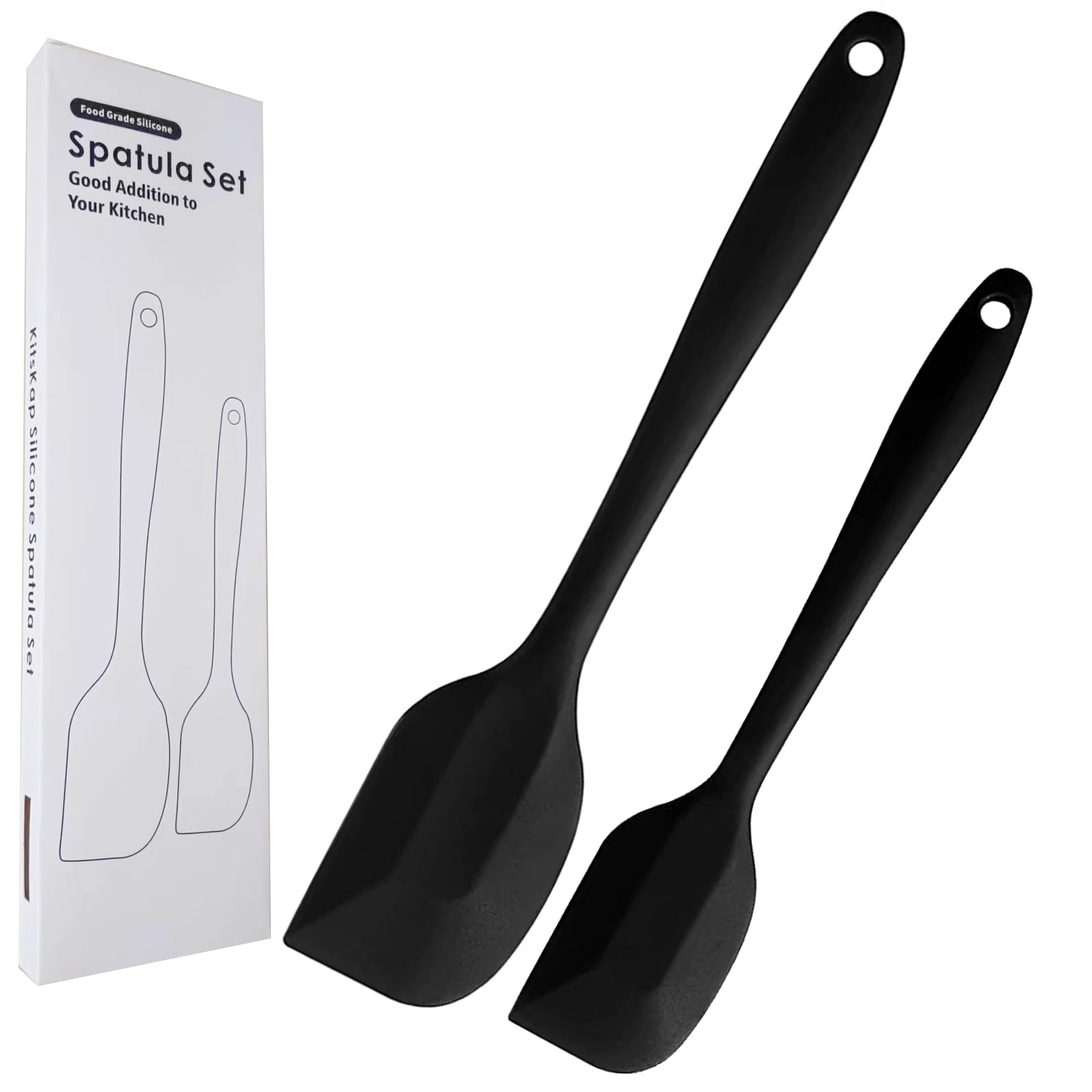 Silicone Spatula Set 2 Pcs Heat Resistant Rubber Spatula For Non-Stick Cookware Bpa Free (Black)