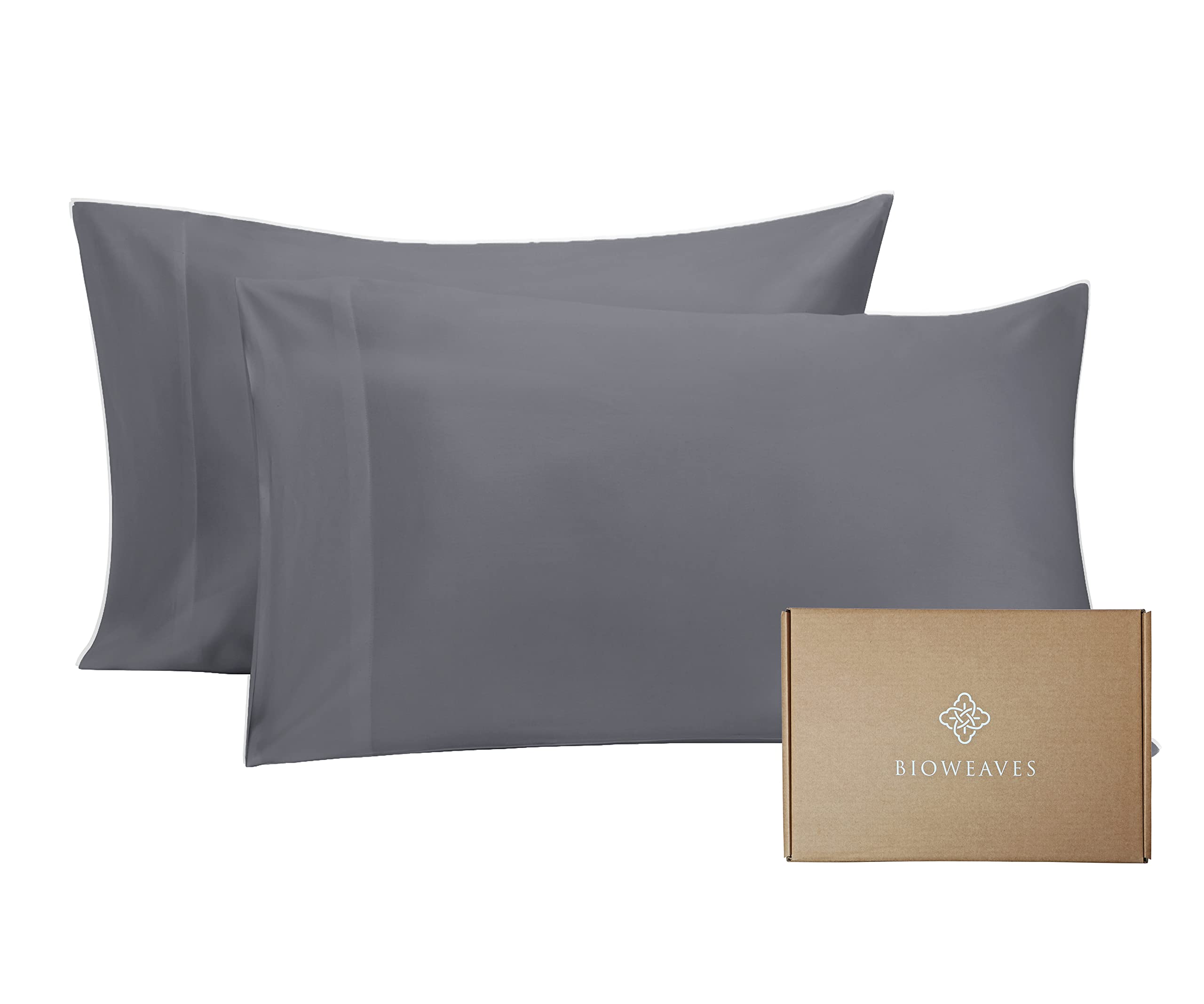 Bioweaves 100 Organic Cotton King Pillow Cases 300 Thread Count Soft Sateen Weave Gots Certified - King Size, Set Of 2, Grey