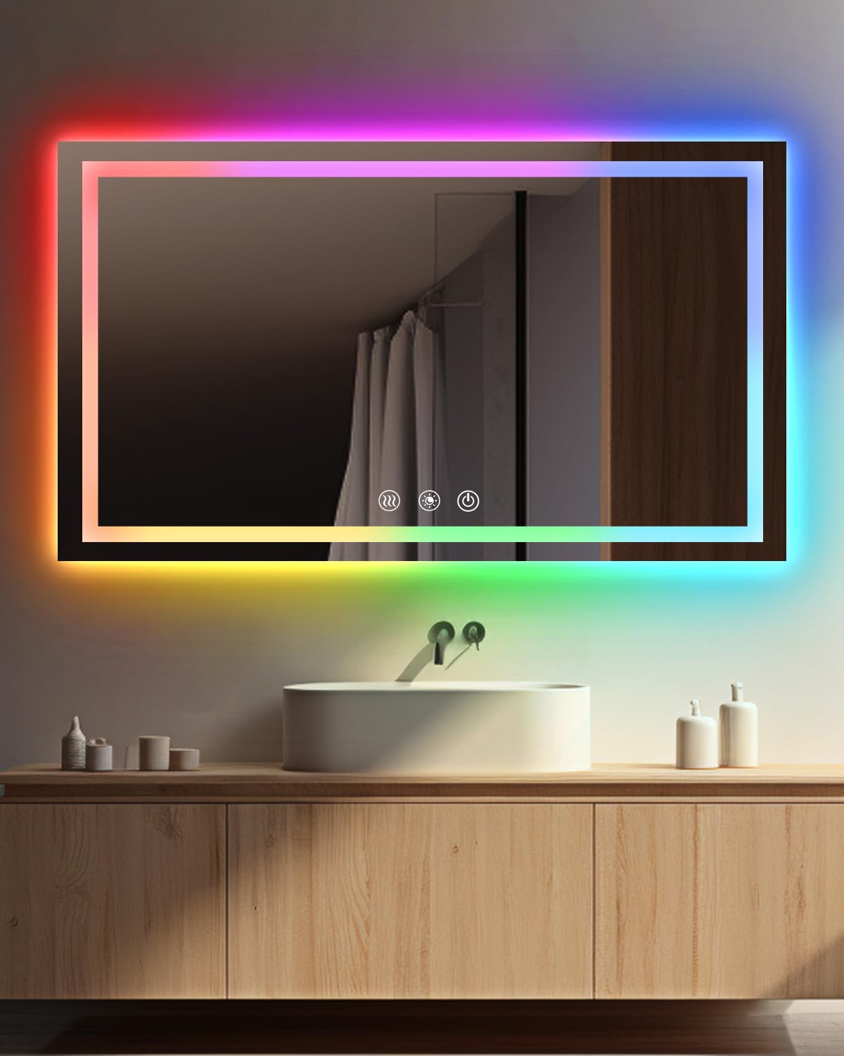 Oneup 55''X30'' Led Bathroom Mirror,Rgb Color Changing Bathroom Mirror With Lights,Anti-Fog Wall-Mounted Vanity Mirrors,Dimmable