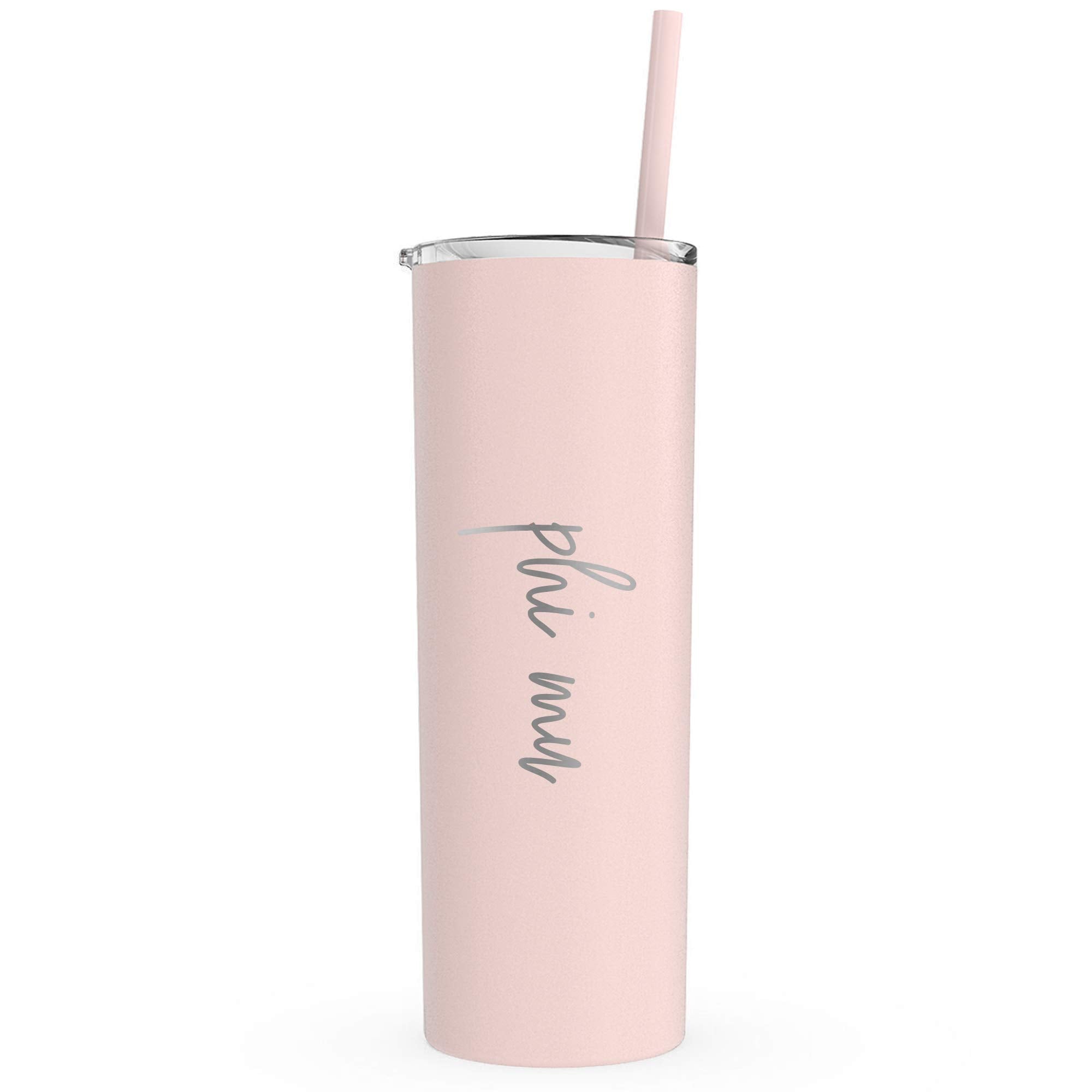 Go Greek Chic Phi Mu Laser Engraved Skinny Tumbler With Straw (Blush)