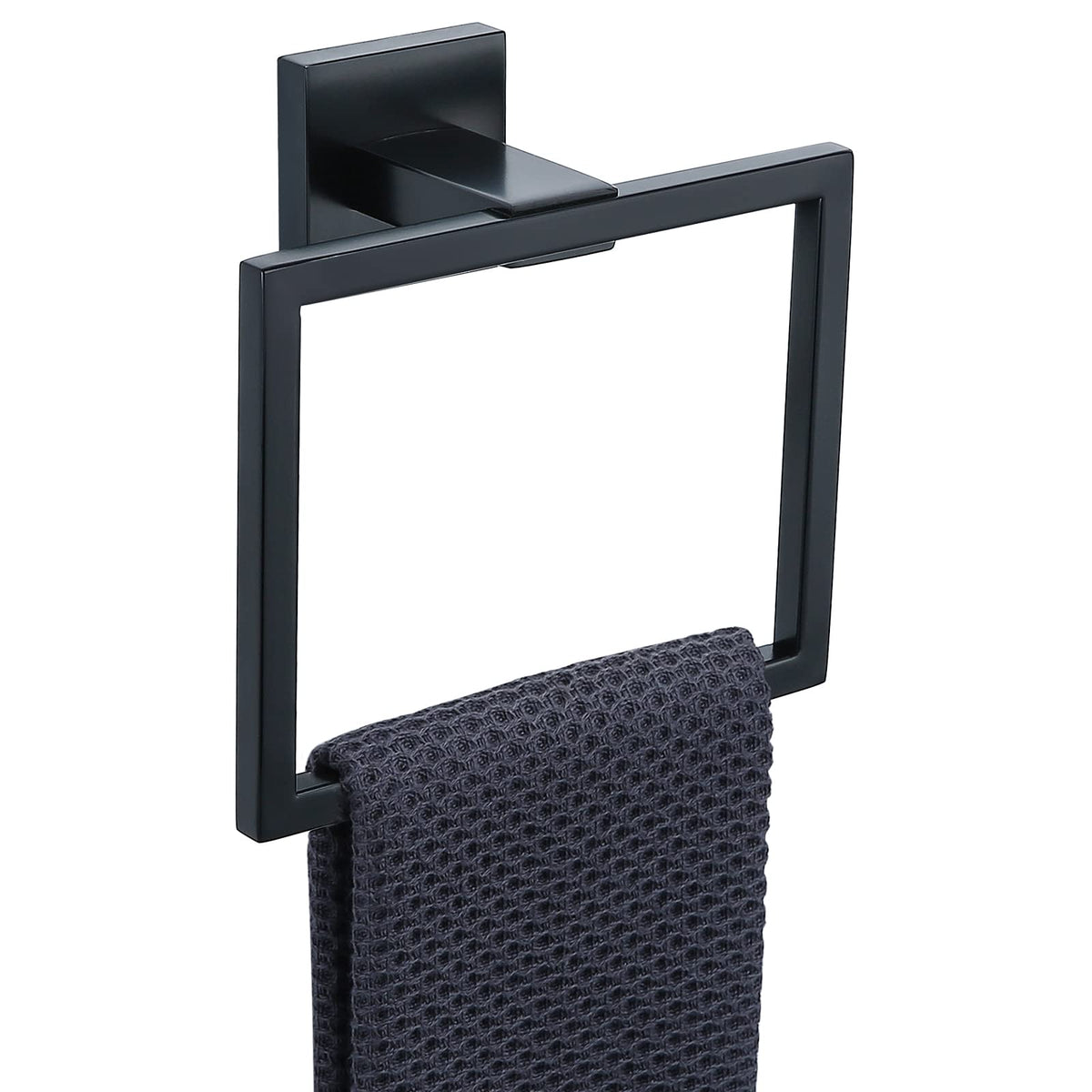 Tqkag Matte Black Towel Ring Bathroom Hand Towel Holder Stainless Steel Square Towel Hangers Wall Mounted