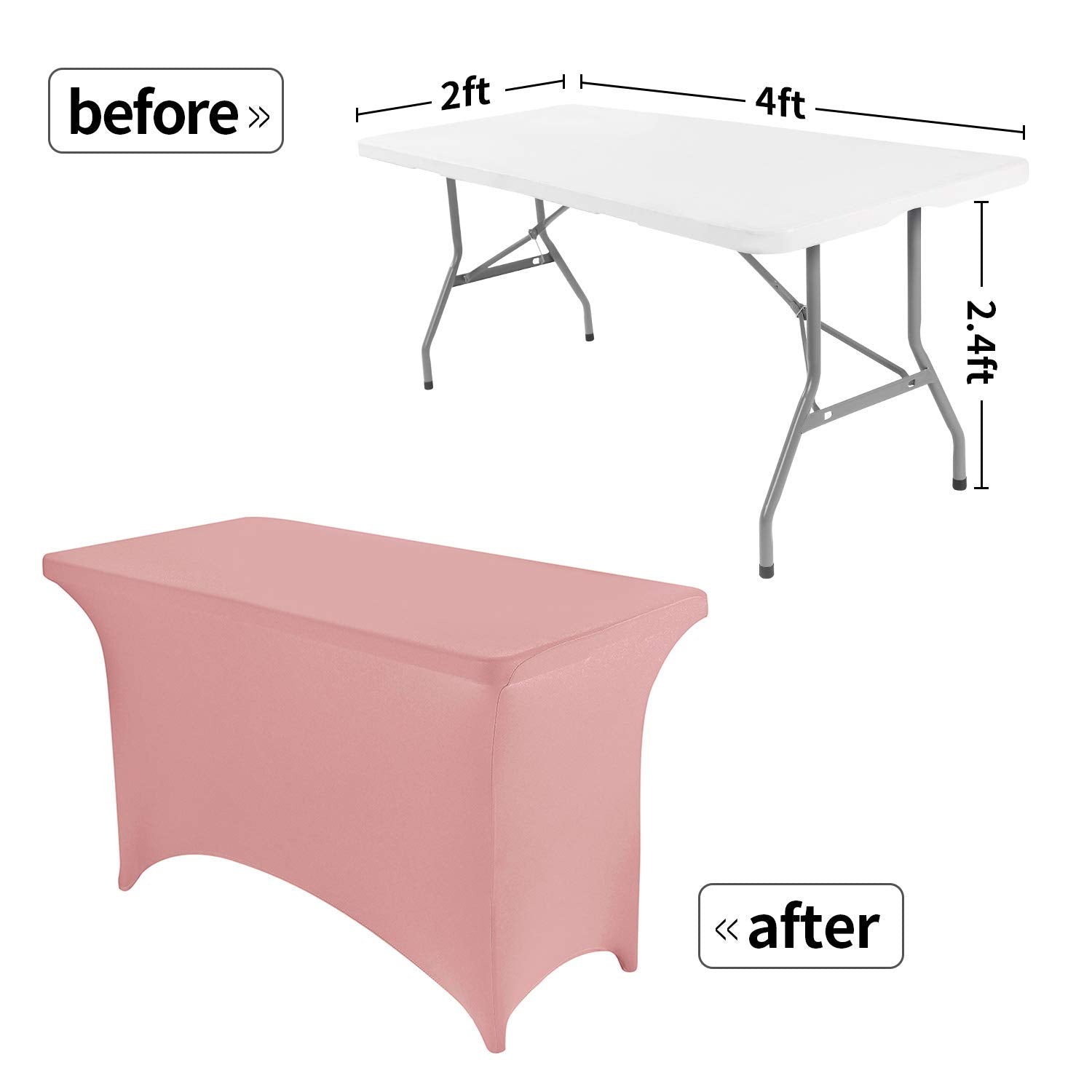 Peomeise 4Ft Spandex Table Cover Rectangular Stretch Spandex Tablecloth (Dusty Rose,4Ft)