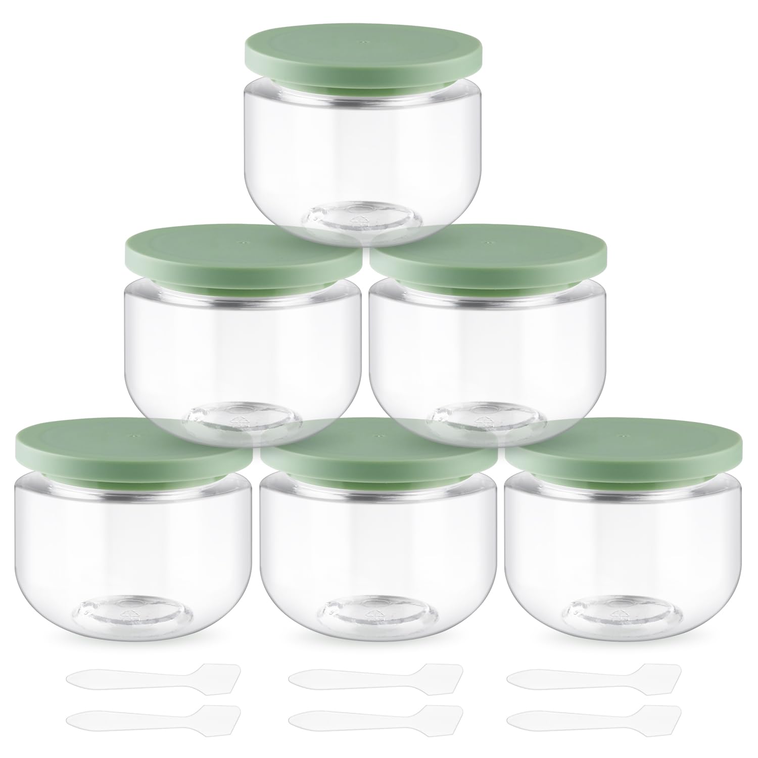 DynnnDy 6 Pcs Clear Plastic Jars with 6 Spatulas 8 Oz Round Wide Mouth Cream Bottles Refillable Cosmetic Storage Containers for 