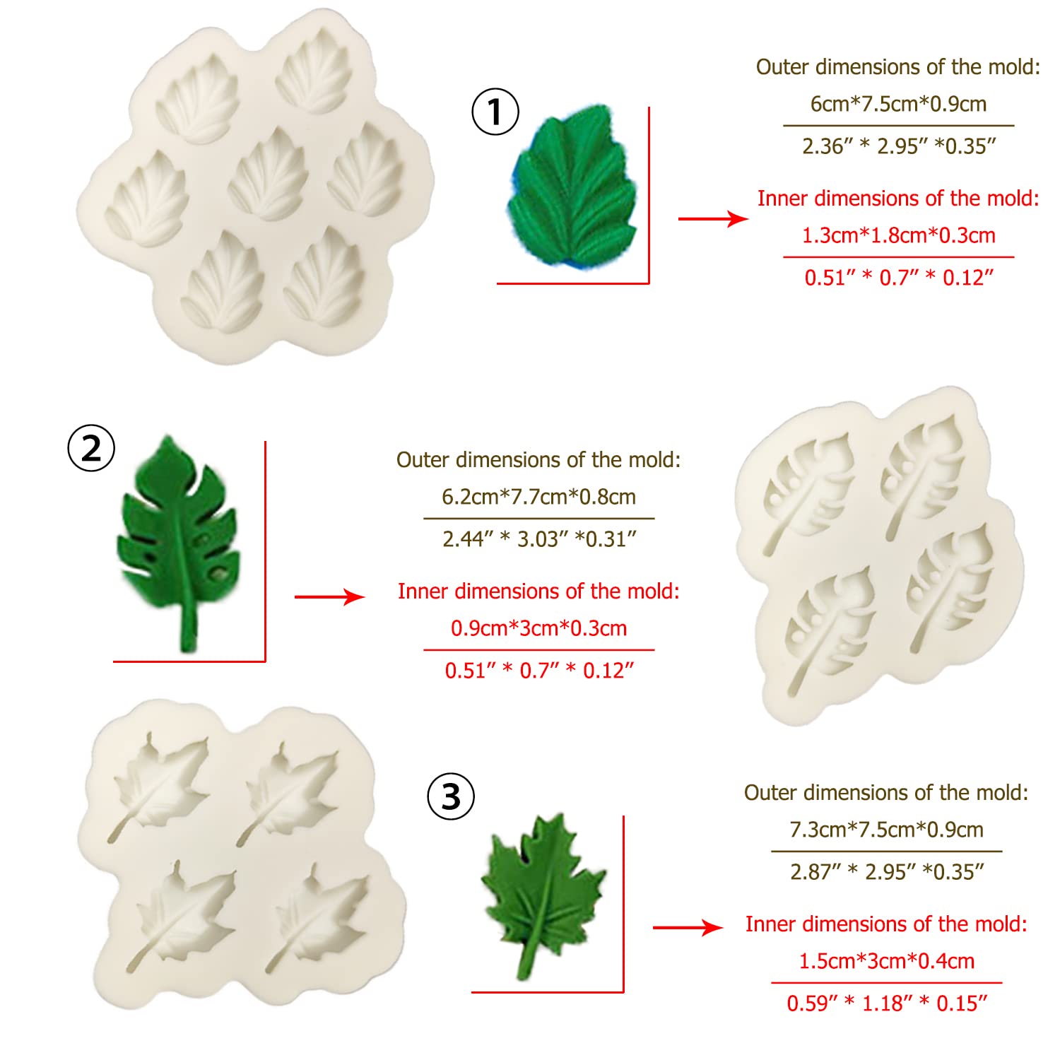 7 Pcs Leaf Fondant Mold Set, Veinardyl Handmade Silicone Resin Molds Hawaiian Cake Mold Baking Mould For Candy Chocolate Gum Pas