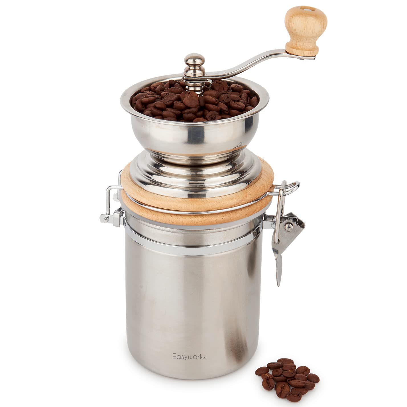 Easyworkz Manual Coffee Grinder With Airtight Canister,Adjustable Setting,Stainless Steel Burr Coffee Bean Mill Tool