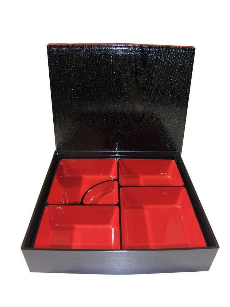 Japanbargain 1923, Red And Black Japanese Traditional Plastic Lacquered Lunch Bento Box 5 Compartments For Restaurant Or Home Tr