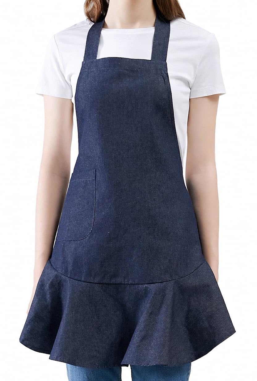 Lilments WomenS Retro Denim Kitchen Bib Chef Apron, Navy Blue, Xsmall To Xlarge