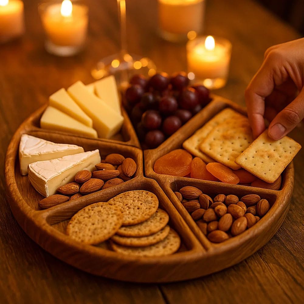 Puzzle Serving Tray - Wood with Removable Compartments, Durable Food-Safe Serving Board for Parties and Entertaining (Small)