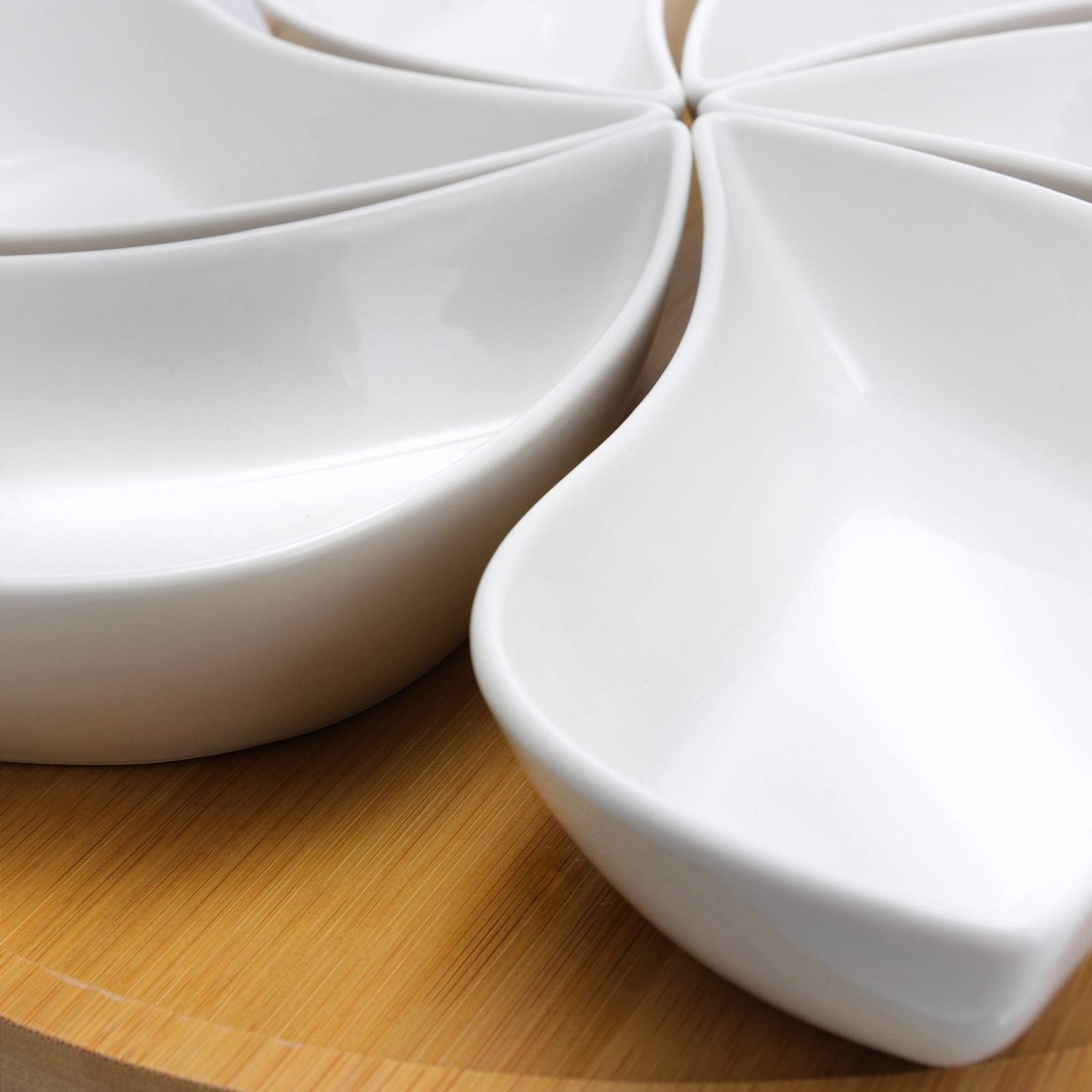 Elama Signature 7 Piece Modern Lazy Susan Appetizer And Condiment Server Set With 6 Unique Design Serving Dishes And A Bamboo La