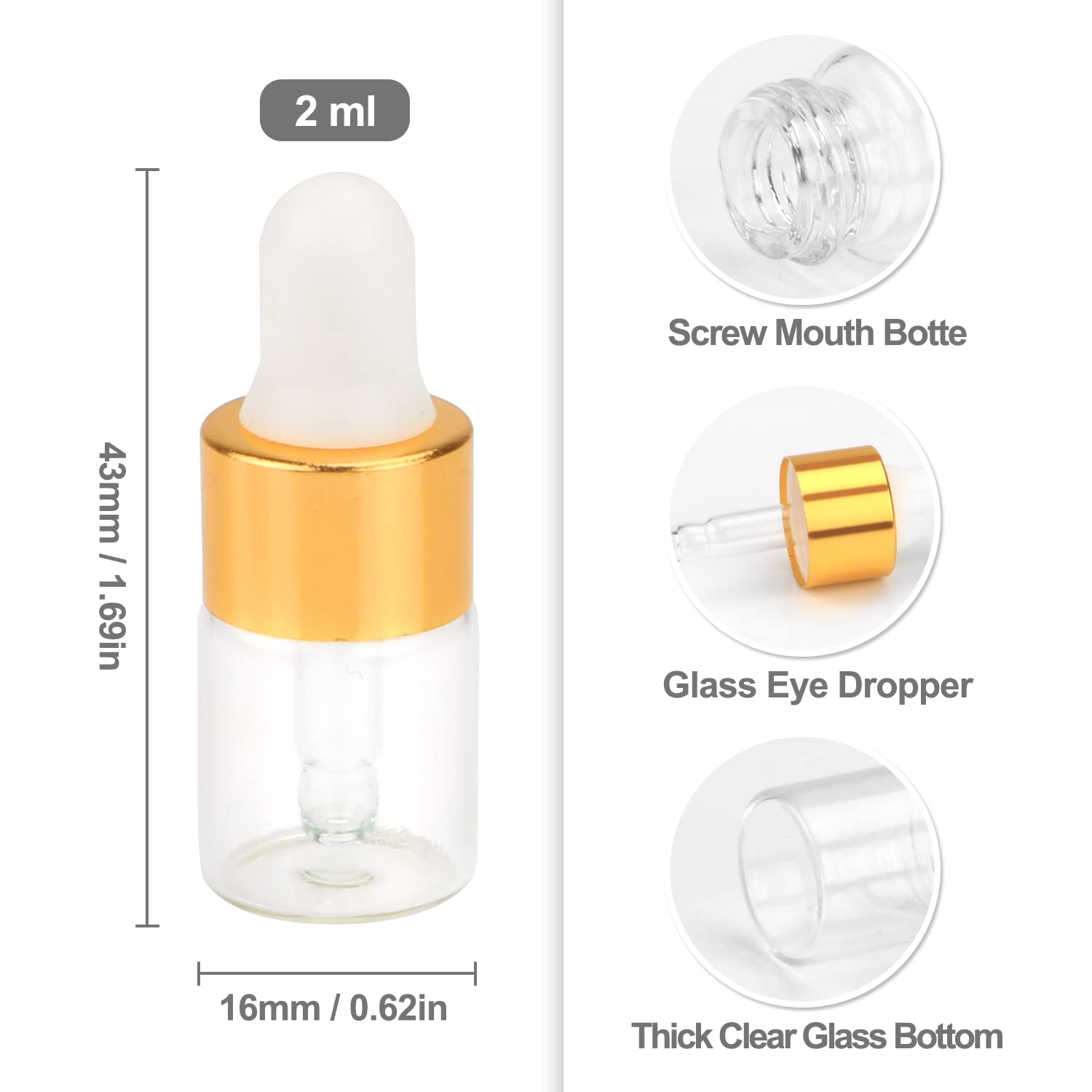 Wresty 2Ml(5/8 Dram) Small Mini 15 Pcs Clear Glass Dropper Bottles Essential Oil Vials Travel Refillable Diy Cosmetic Sample Con