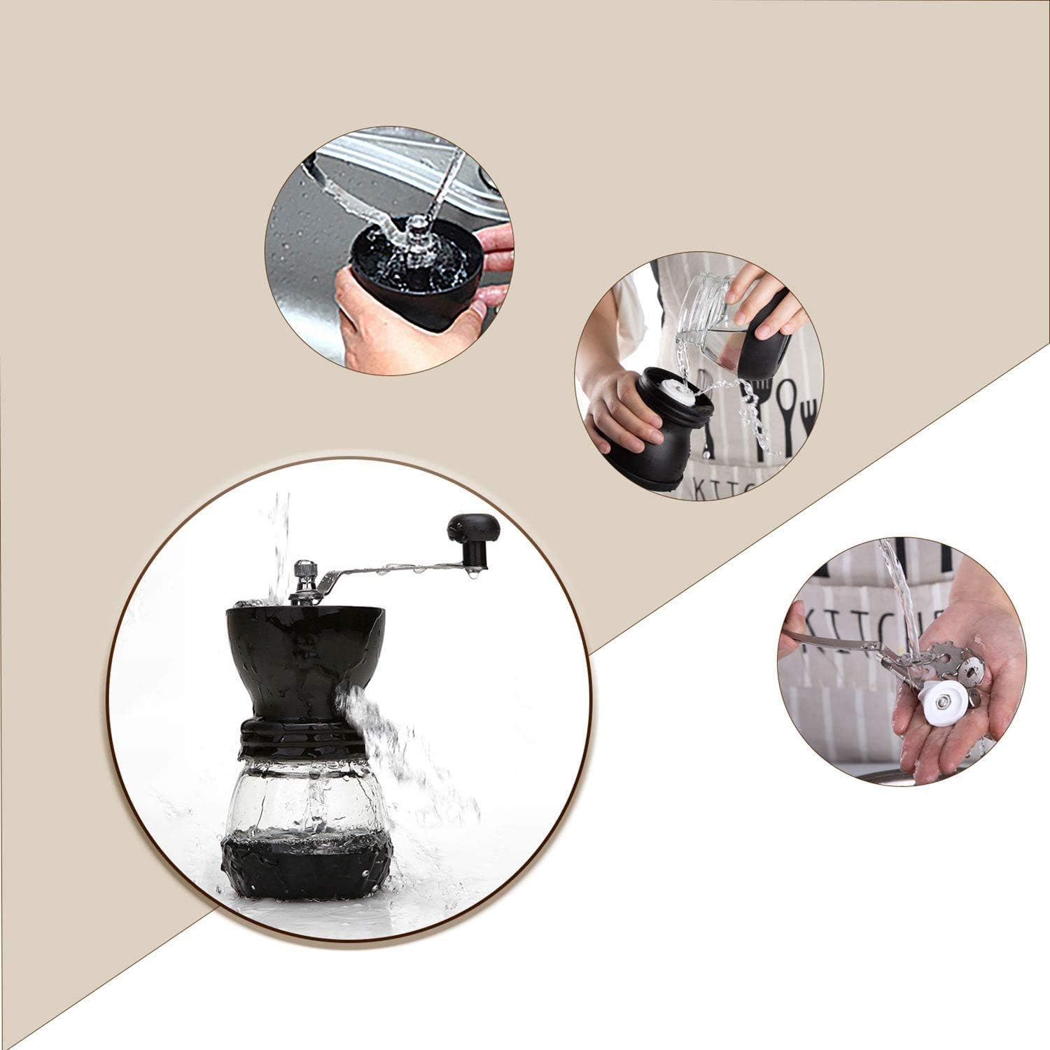 Paracity Manual Coffee Bean Grinder With Ceramic Burr, Hand Coffee Grinder Mill Small With 2 Glass Jars(11Oz Per Jar) Stainless