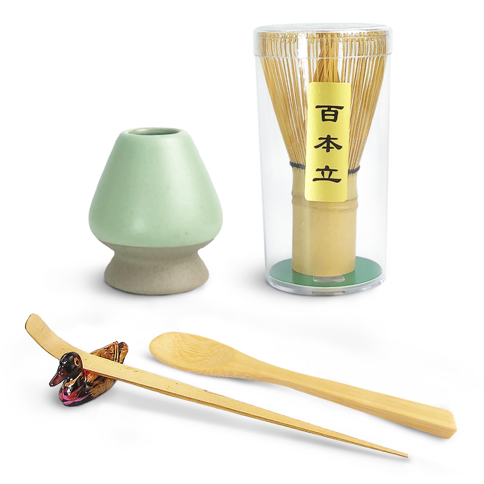 Artcome 5 Pcs Japanese Matcha Tea Set, Matcha Whisk, Traditional Scoop, Tea Spoon, Scoop Holder, Ceramic Whisk Holder Handmade M