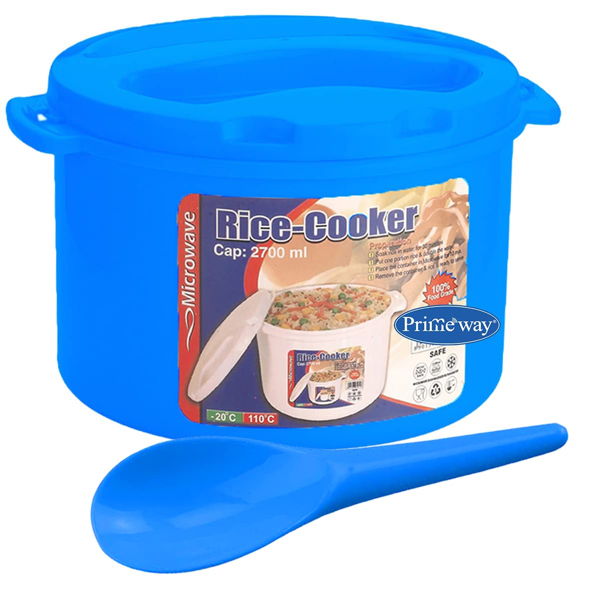 Primeway Polypropylene 2.7Liter Microwave Rice Cooker Container W/Serving Spoon(Blue)