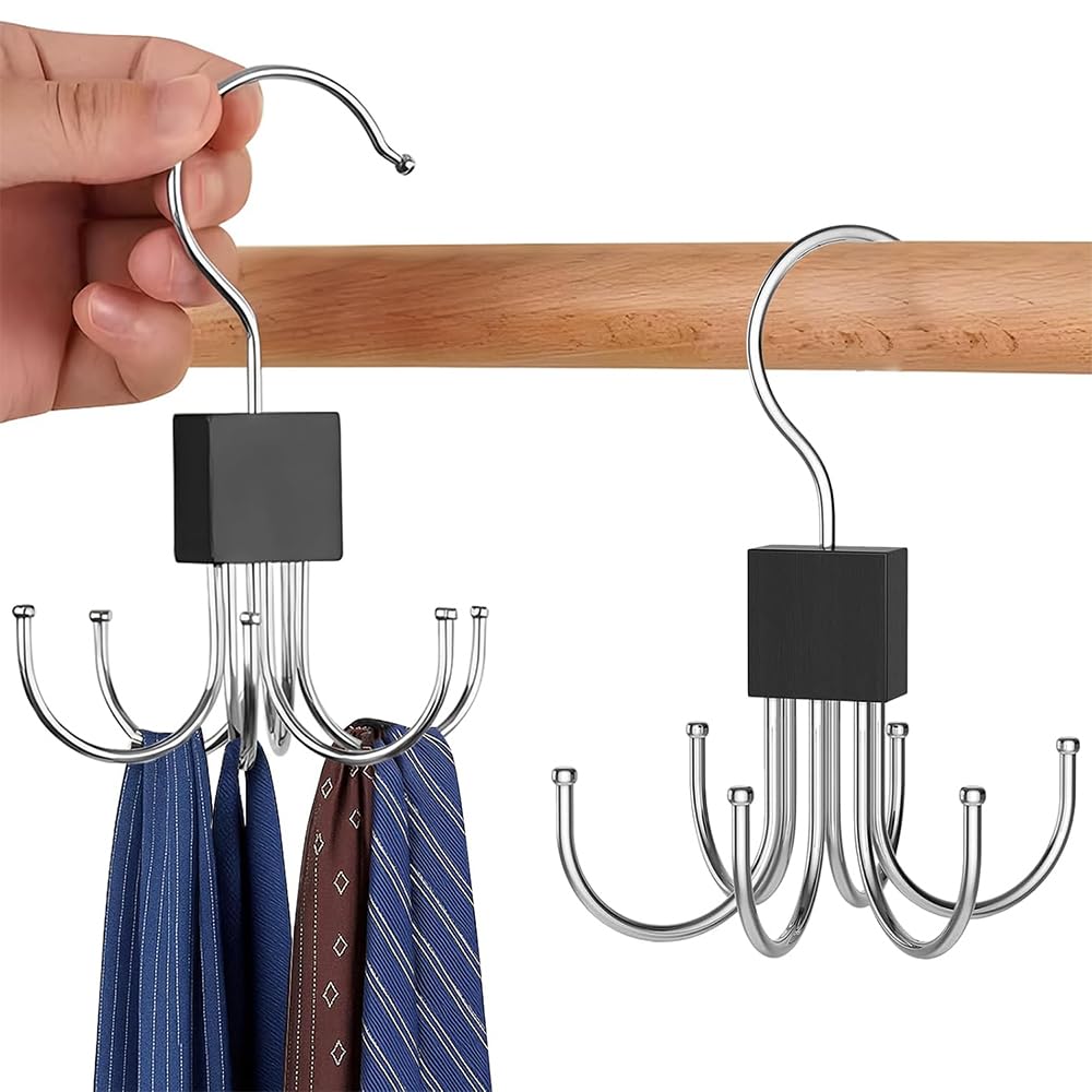 Anzailala 360 Degree Rotatable Hanger Organizer, Belt Tie Hook (2 Pcs)