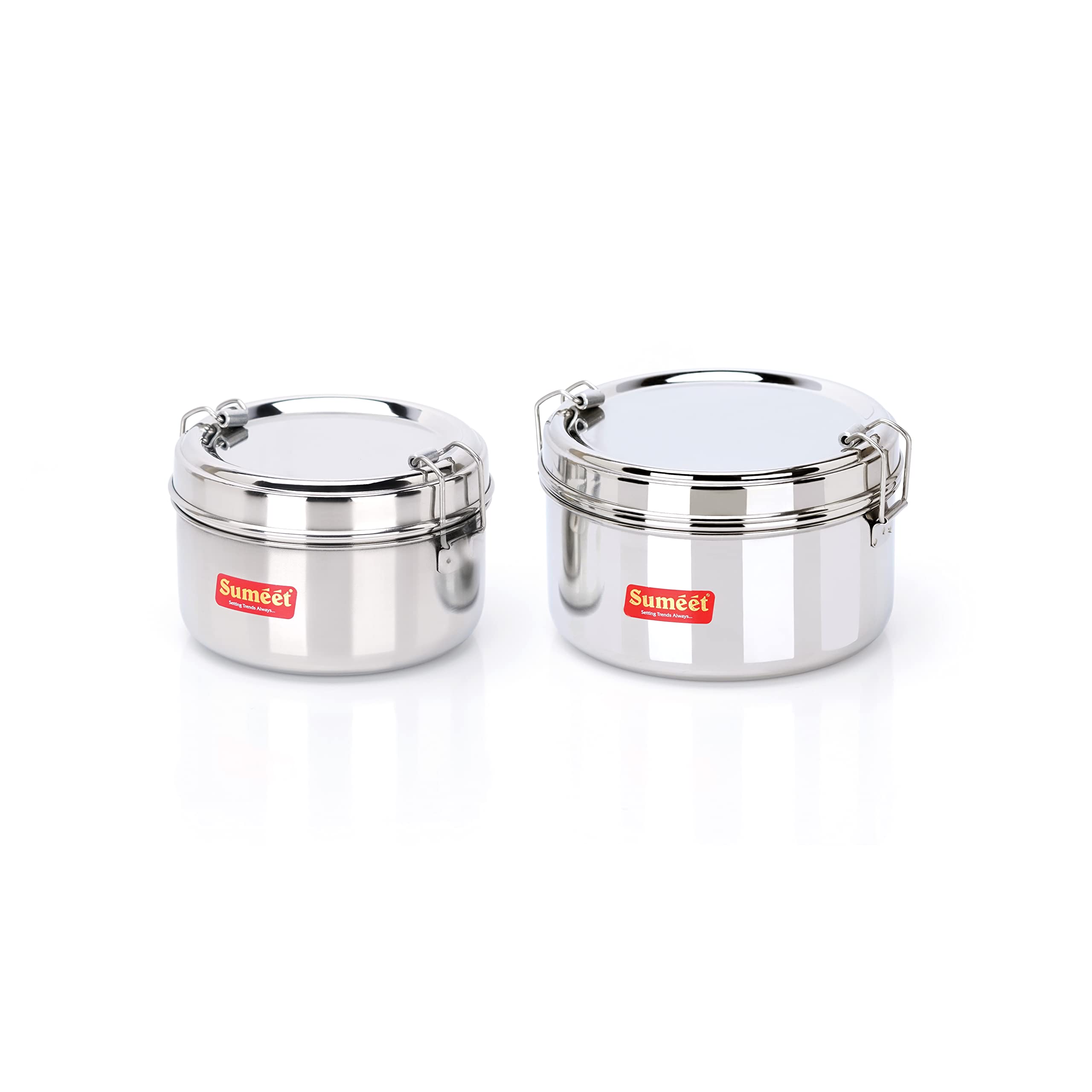 Sumeet Stainless Steel Meal Pack Lunch Box/Tiffin For Kids/School With Steel Separator Plate And Locking Clip, Set Of 2Pc, 300Ml