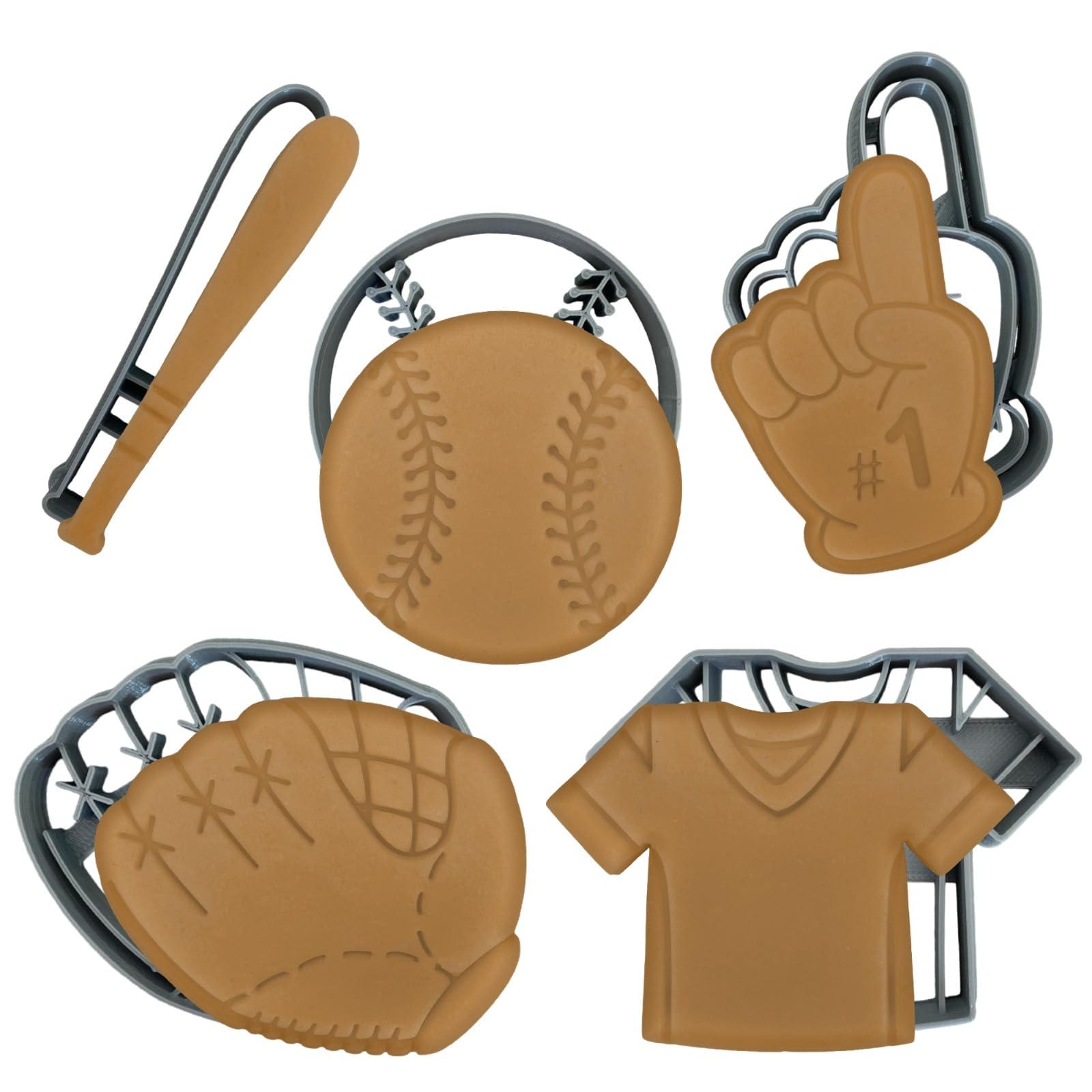 Moose Goods Baseball Cookie Cutter Set Of 5 - Sports Cookie Cutters Shapes & Stamp, Baseball Jersey Cookie Cutter For Diy Baking