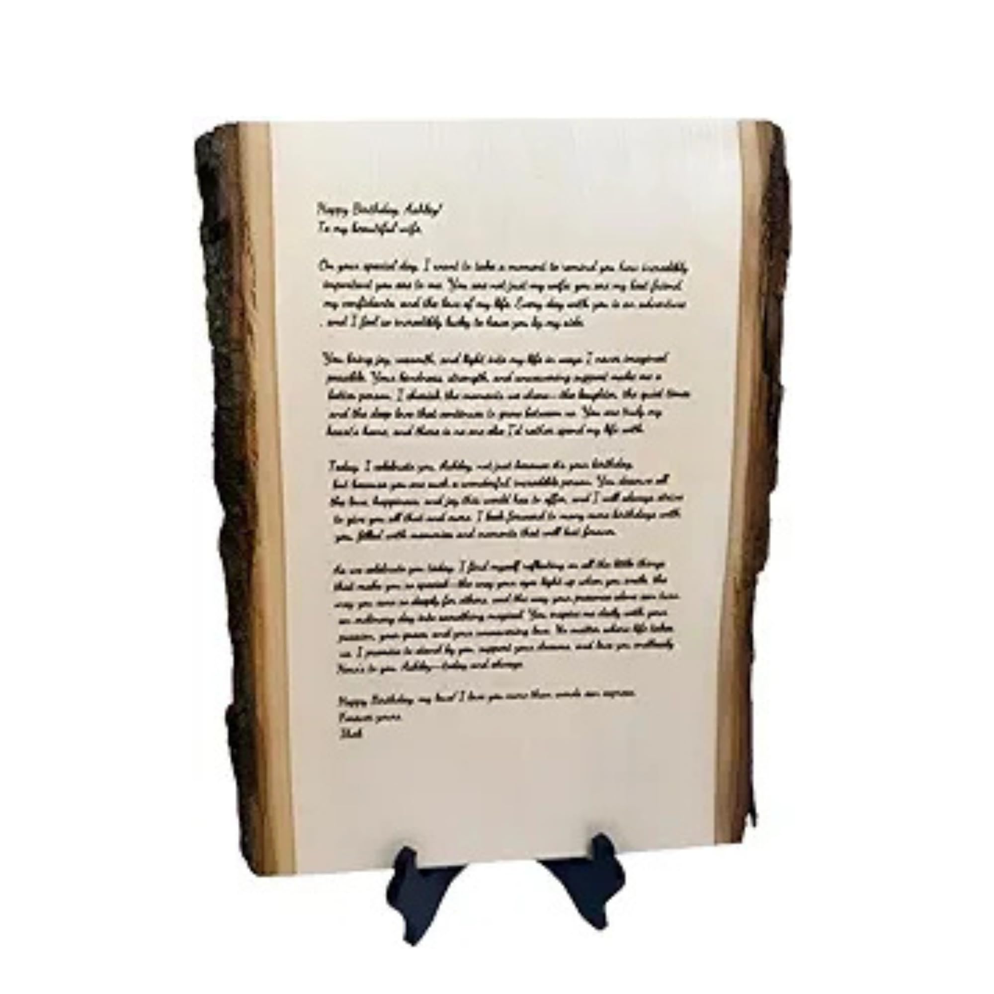 Personalized Wood Engraving with Your Message, Poem or Letter - Custom Rustic Plaque with Bark - 11x7-9 Inches - Unique Gift for