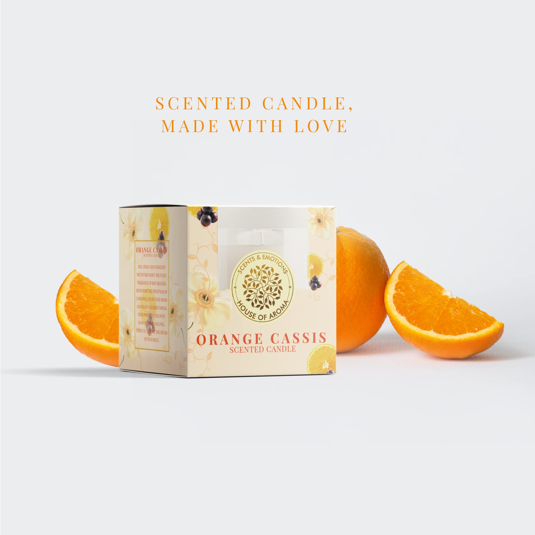 House of Aroma Orange Cassis Scented Glass Candle Made of Beeswax, Paraffin Wax & Aromatic Oils, Burns Up to 10-12 Hours| Fragra