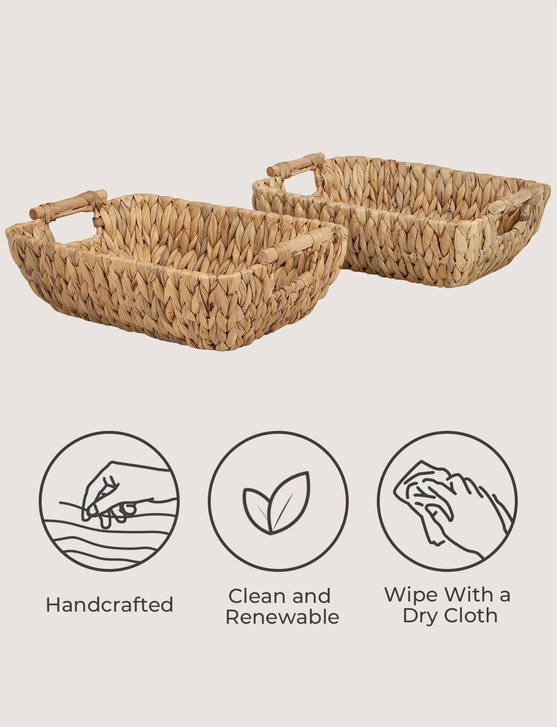 StorageWorks Hand-Woven Large Storage Baskets with Wooden Handles  Water Hyacinth Wicker Baskets for Organizing  2-Pack
