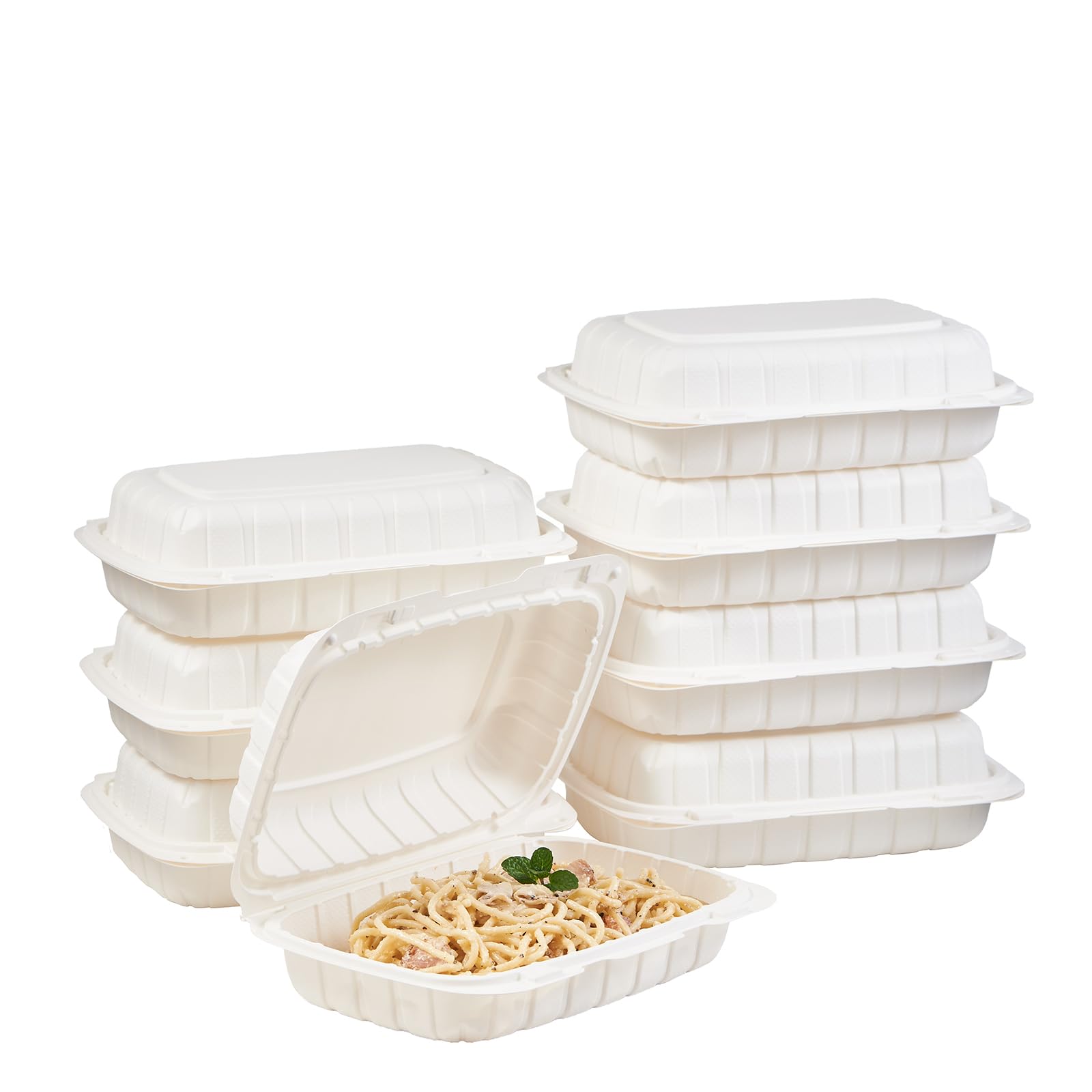 FULING 9X6 1-Compartment 50-Pack Plastic Clamshell Food To Go Box Containers Carryout For Sandwich Salad Heavy Duty Disposable H