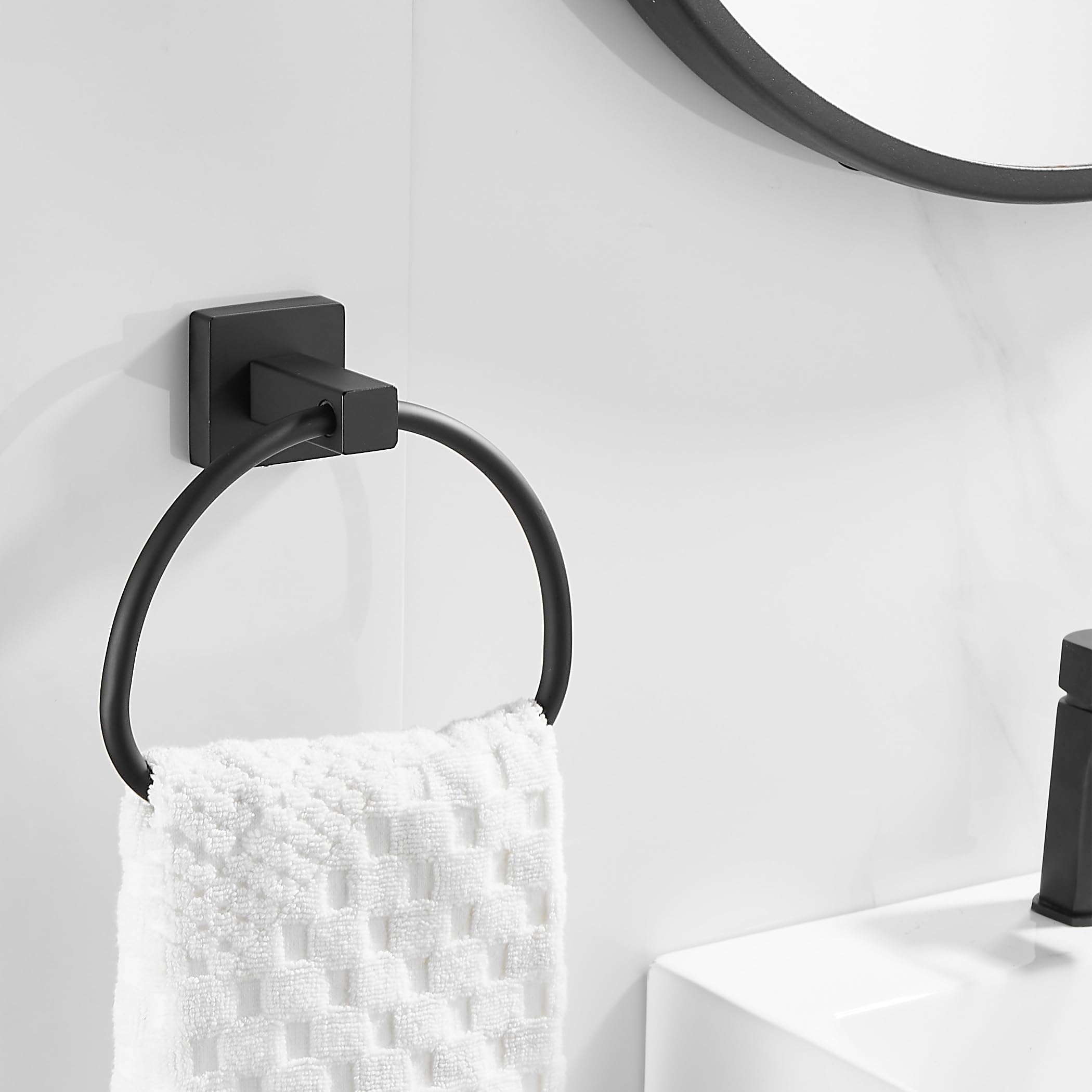 Leyden Black Toilet Paper Holder Towel Ring, Matte Bathroom Hand Towel Holder Toilet Roll Holder, Modern Bath Hardware Set Wall