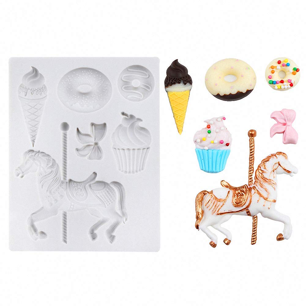 Carousel Horse Silicone Fondant Mold Merry Go Round Ice Cream Doughnut Chocolate Candy Mold For Boy Girl Baby Shower Carousel Pa