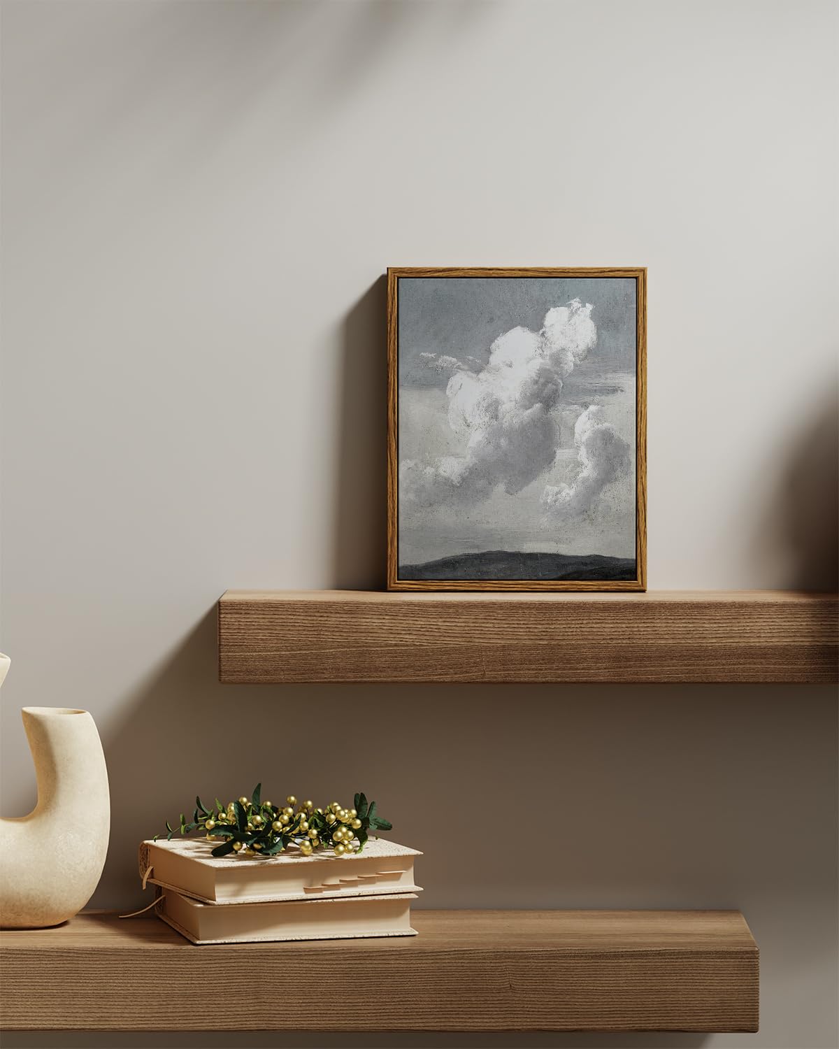 Viyyiea Vintage Framed Cloud Wall Art Decor, Living Room Bedroom Cloudy Pictures Collage Wall Decor, Framed Canvas Prints Artwor